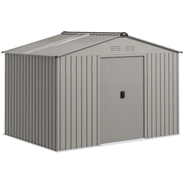 Outsunny Metal Garden Shed with Air Vents and Double Sliding Door, 277x195x192 cm, Silver