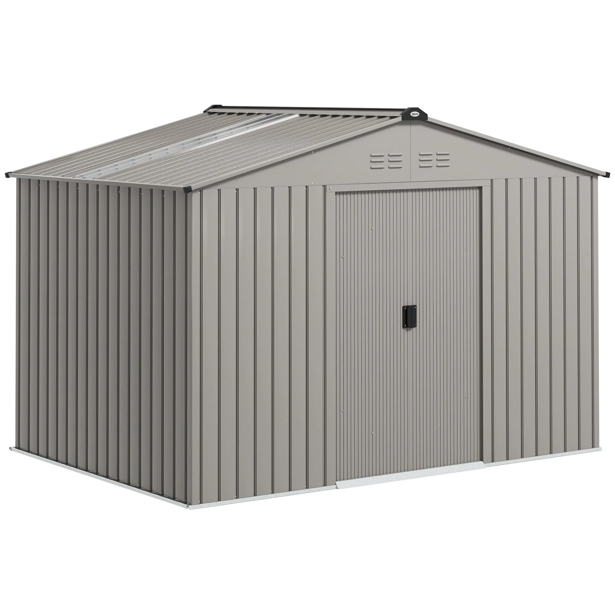 Outsunny Metal Garden Shed with Air Vents and Double Sliding Door, 277x195x192 cm, Silver