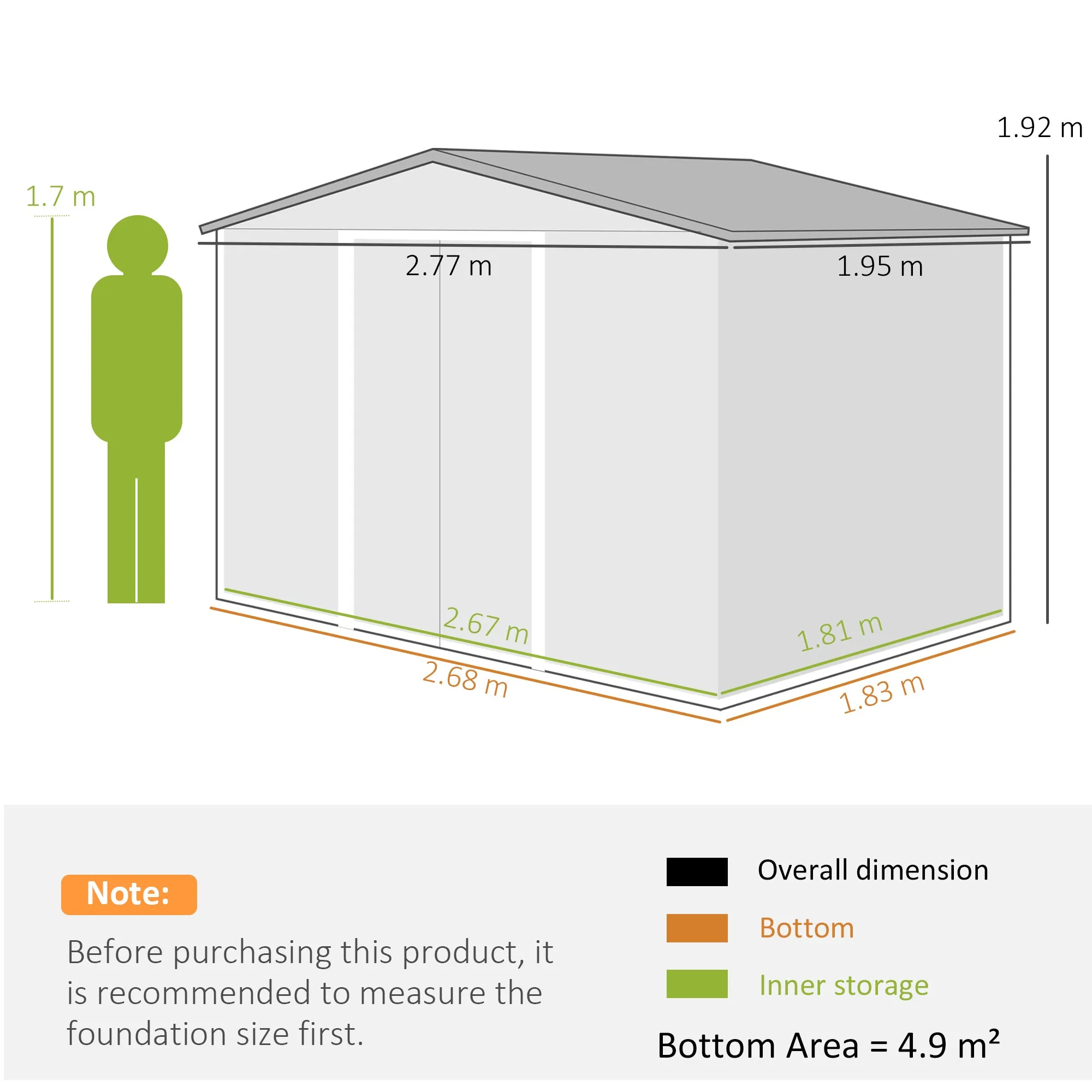 Outsunny Metal Garden Shed with Air Vents and Double Sliding Door, 277x195x192 cm, Silver - Image 3