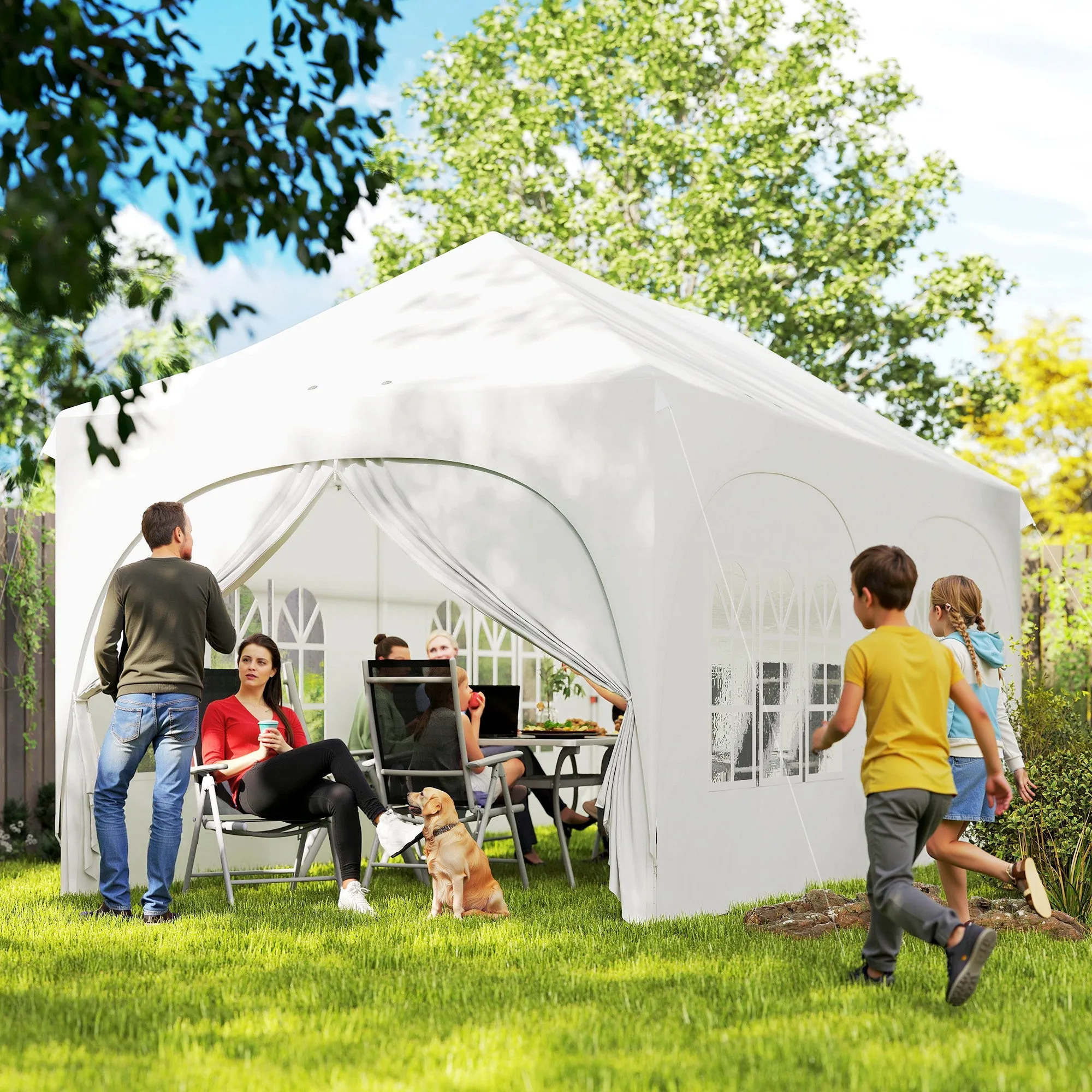 Outsunny 3x6m Folding Garden Gazebo with Removable Walls and Carry Bag, White - Image 2