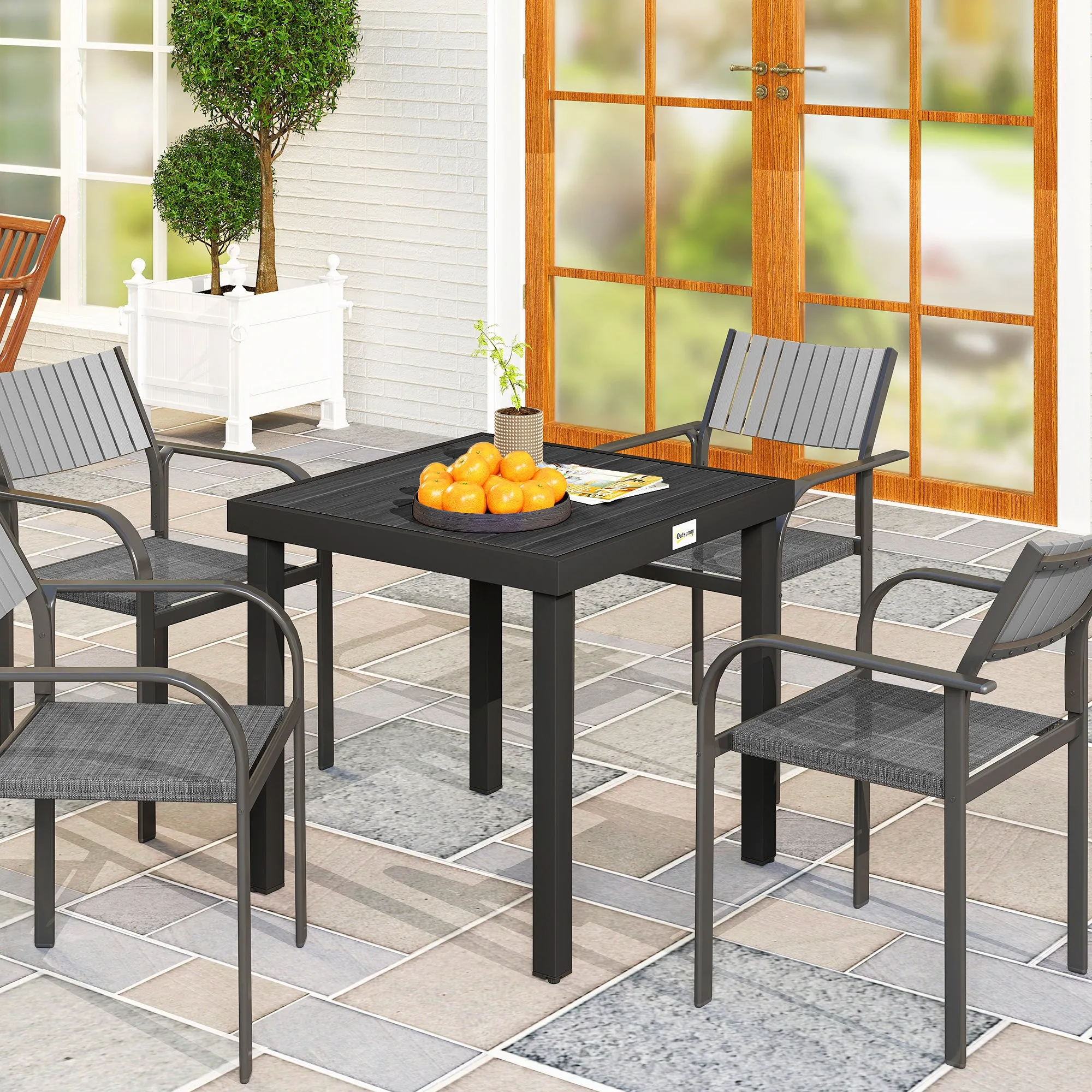 Outsunny Garden Table Wood Effect Dining Table, 78x78 cm, Black - Image 2