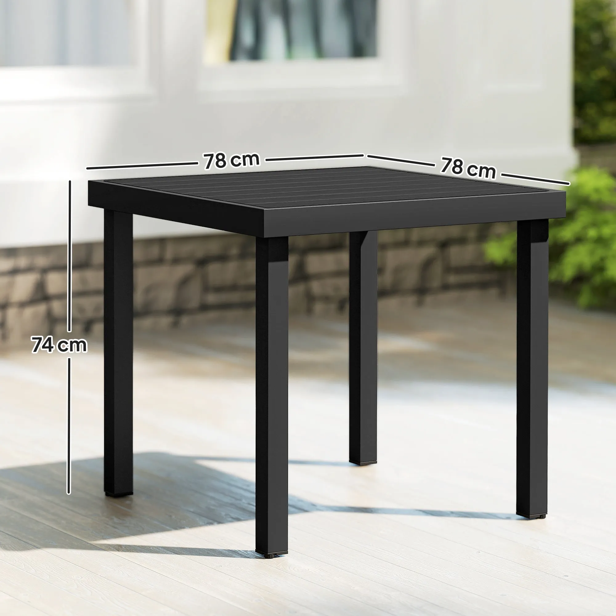 Outsunny Garden Table Wood Effect Dining Table, 78x78 cm, Black - Image 3