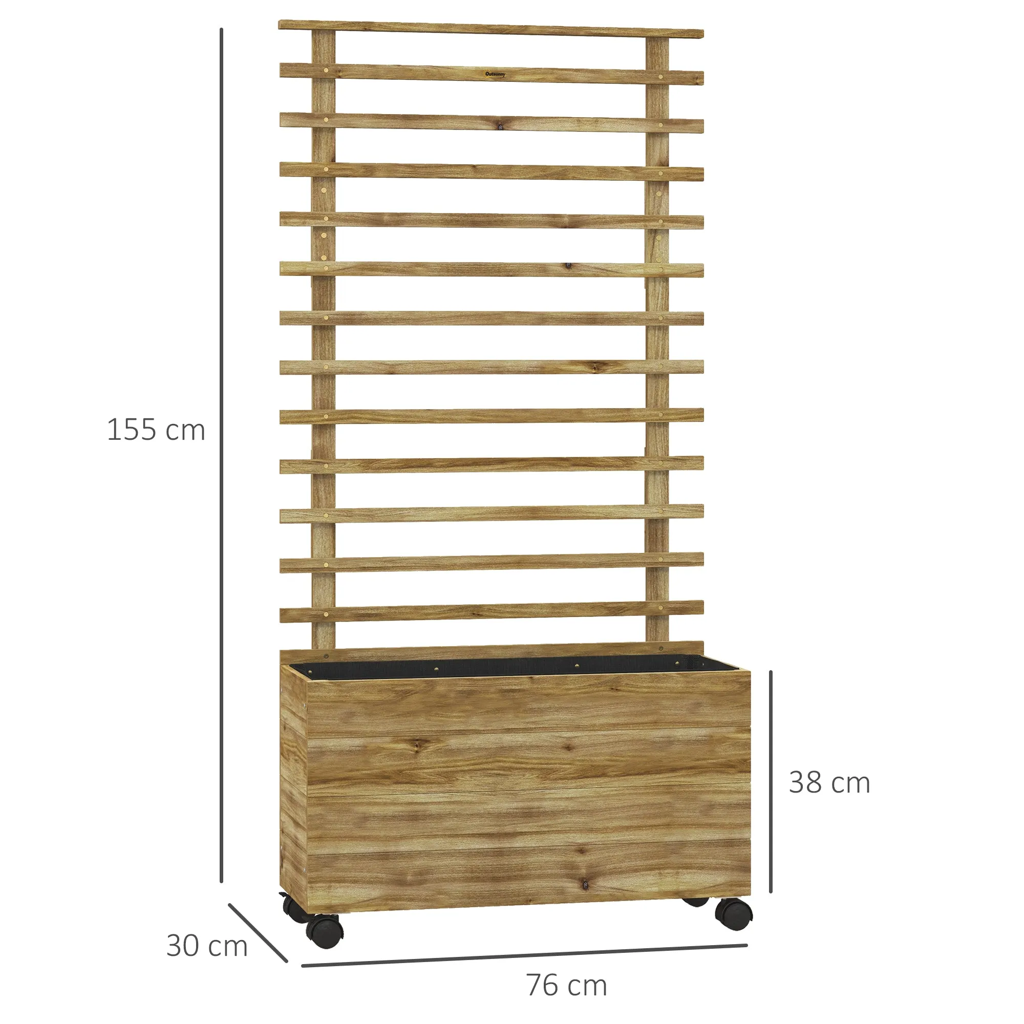 Outsunny Vertical Planter with 4 Wheels and Wooden Trellis for Climbing Plants, 76x30x155 cm, Wood Color - Image 3