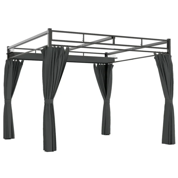 Outsunny Pergola Gazebo 3x3 m with Sliding Roof UV30+ and 4 Side Walls, Dark Grey