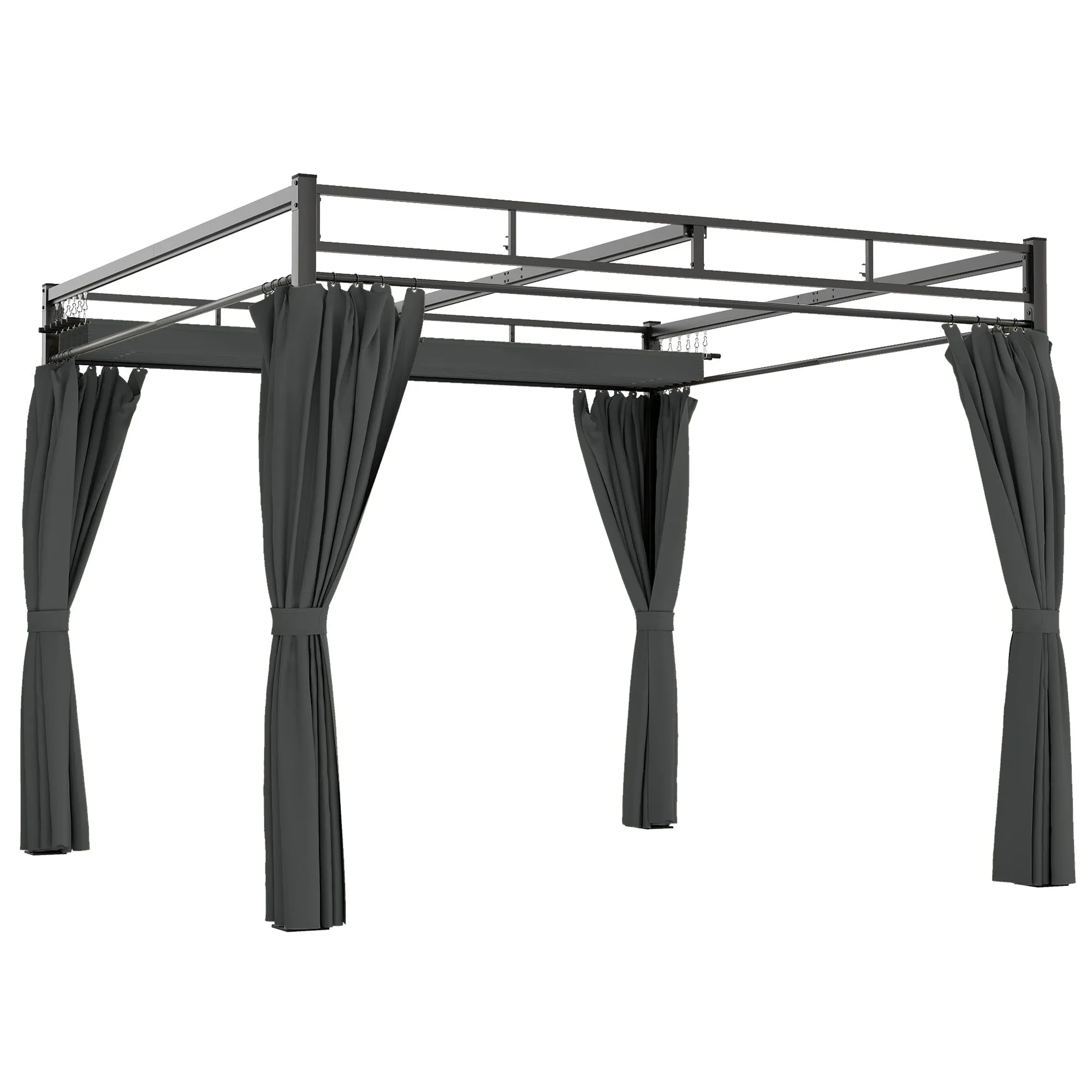 Outsunny Pergola Gazebo 3x3 m with Sliding Roof UV30+ and 4 Side Walls, Dark Grey