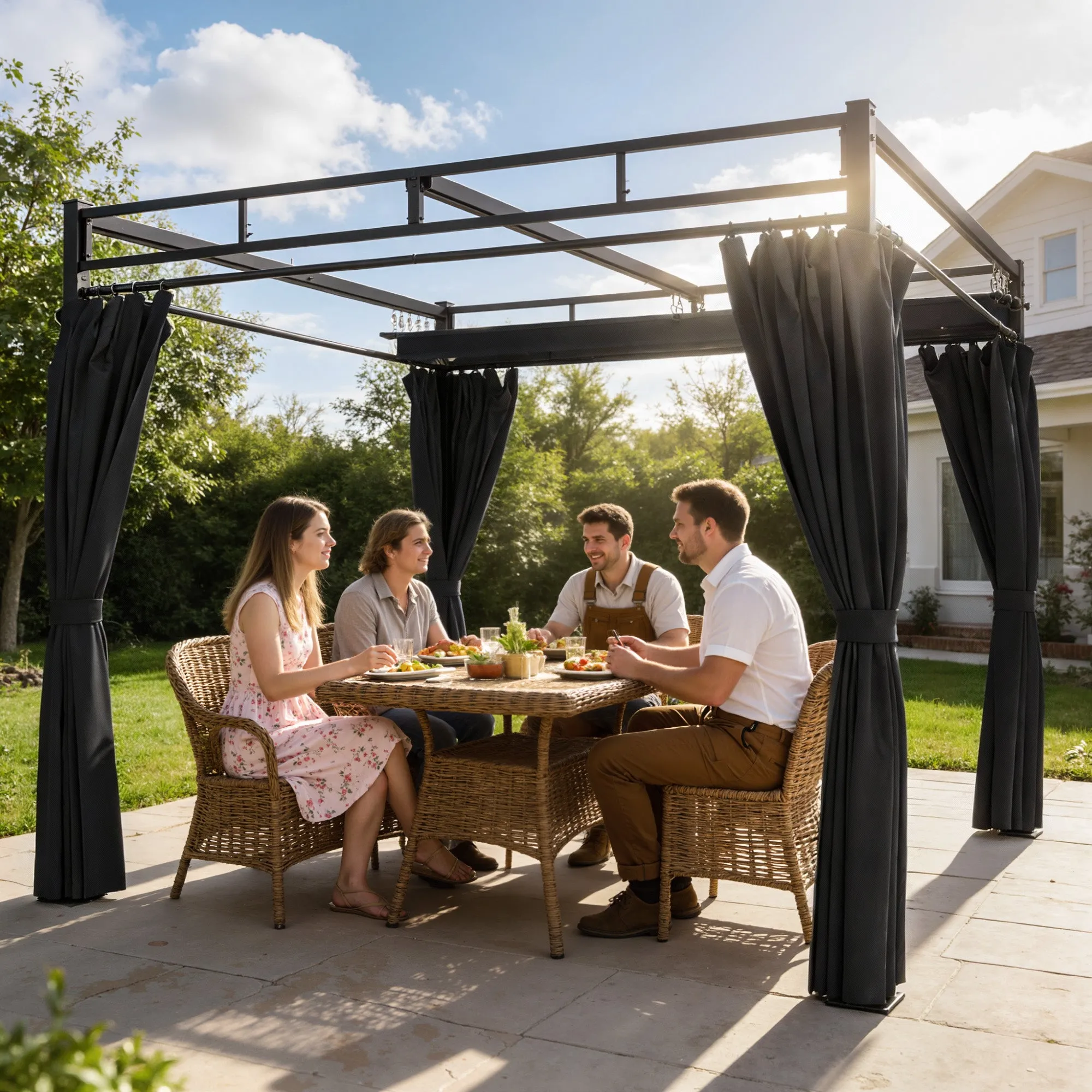 Outsunny Pergola Gazebo 3x3 m with Sliding Roof UV30+ and 4 Side Walls, Dark Grey - Image 2