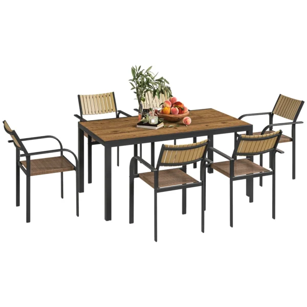 Outsunny Extendable Garden Table Set with 6 Stackable Outdoor Chairs, Steel and Textilene, Brown