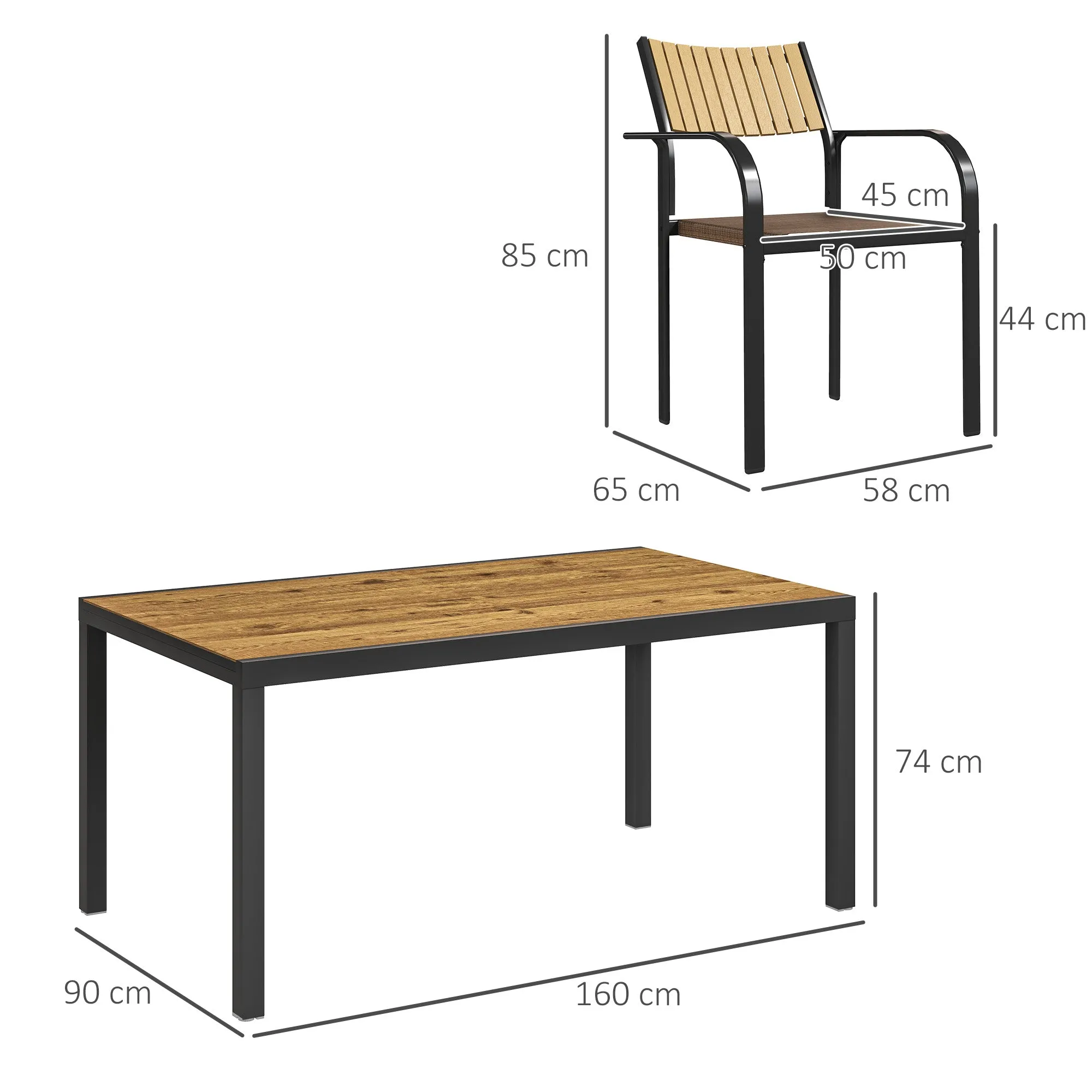 Outsunny Extendable Garden Table Set with 6 Stackable Outdoor Chairs, Steel and Textilene, Brown - Image 3