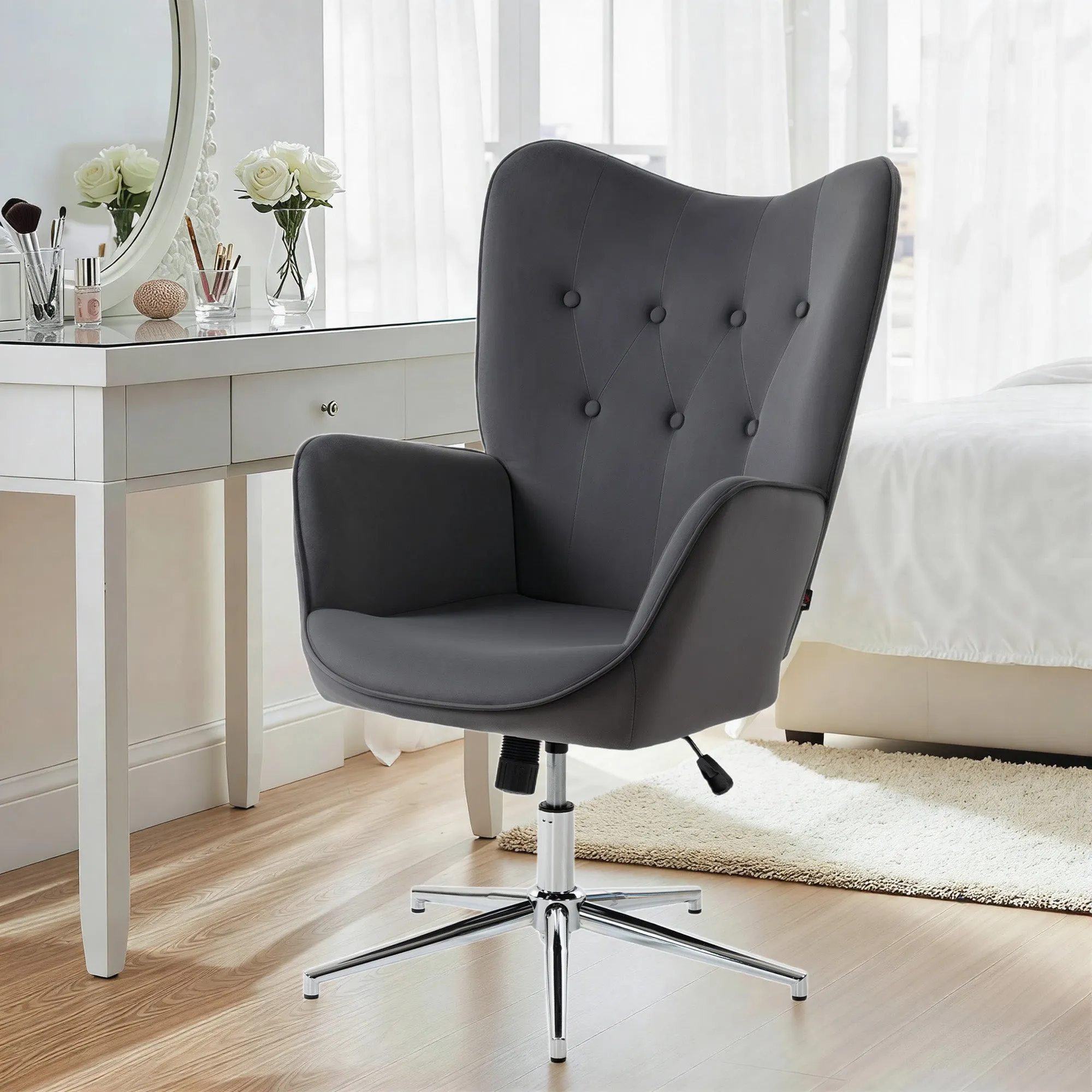 Swivel Lounge Chair with Velvet Armrests, Rocking and Adjustable Height, Dark Grey - Image 2