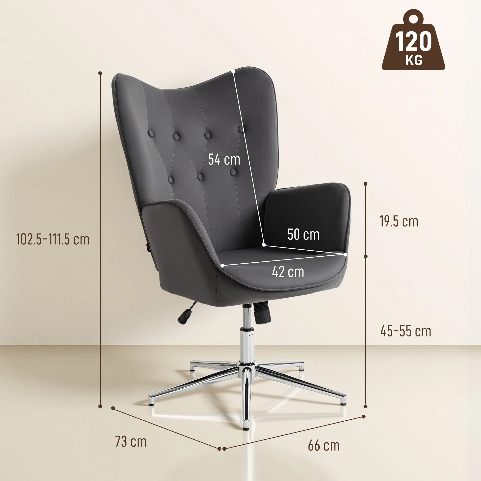 Swivel Lounge Chair with Velvet Armrests, Rocking and Adjustable Height, Dark Grey - Image 3