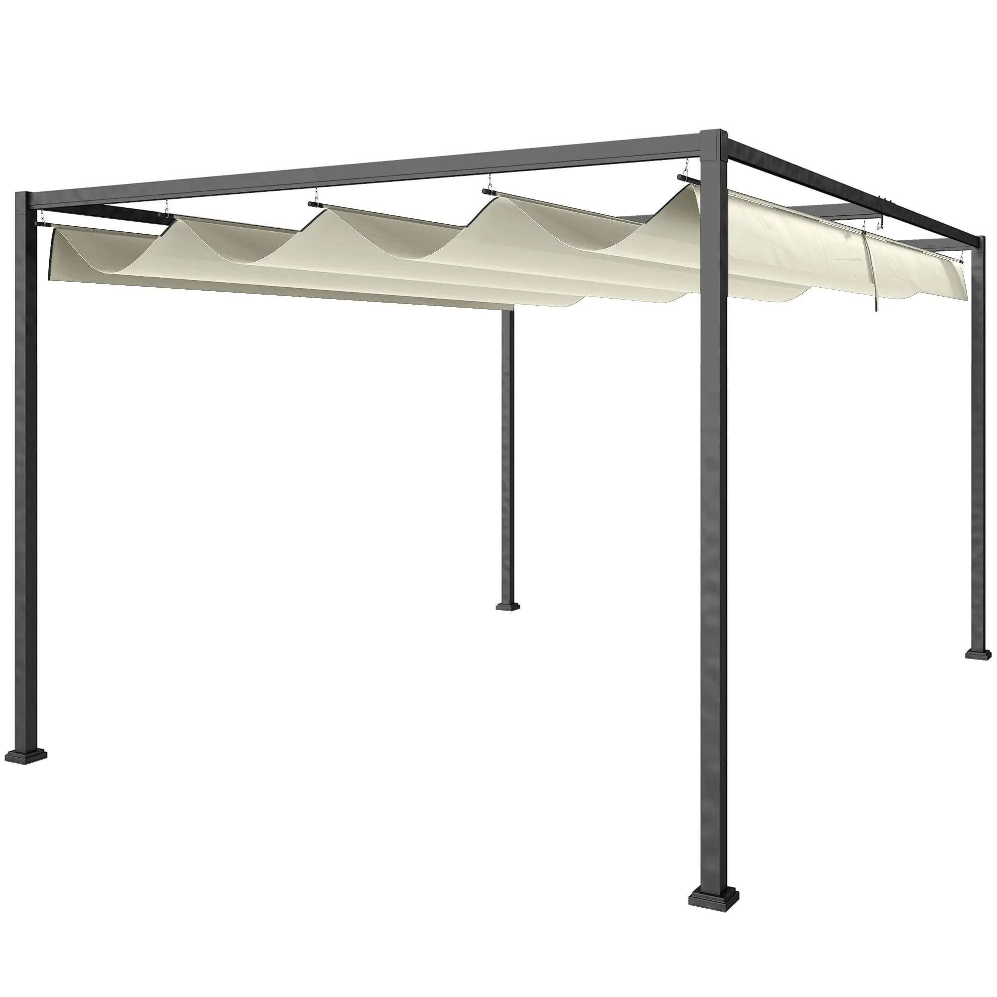 Outsunny Pergola Outdoor Gazebo 4x3 m with Retractable Metal and Polyester Canopy, Cream