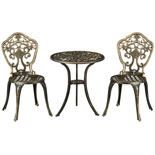 3-Piece Aluminum Outdoor Set with 2 Garden Chairs and Round Table with Umbrella Hole, Bronze