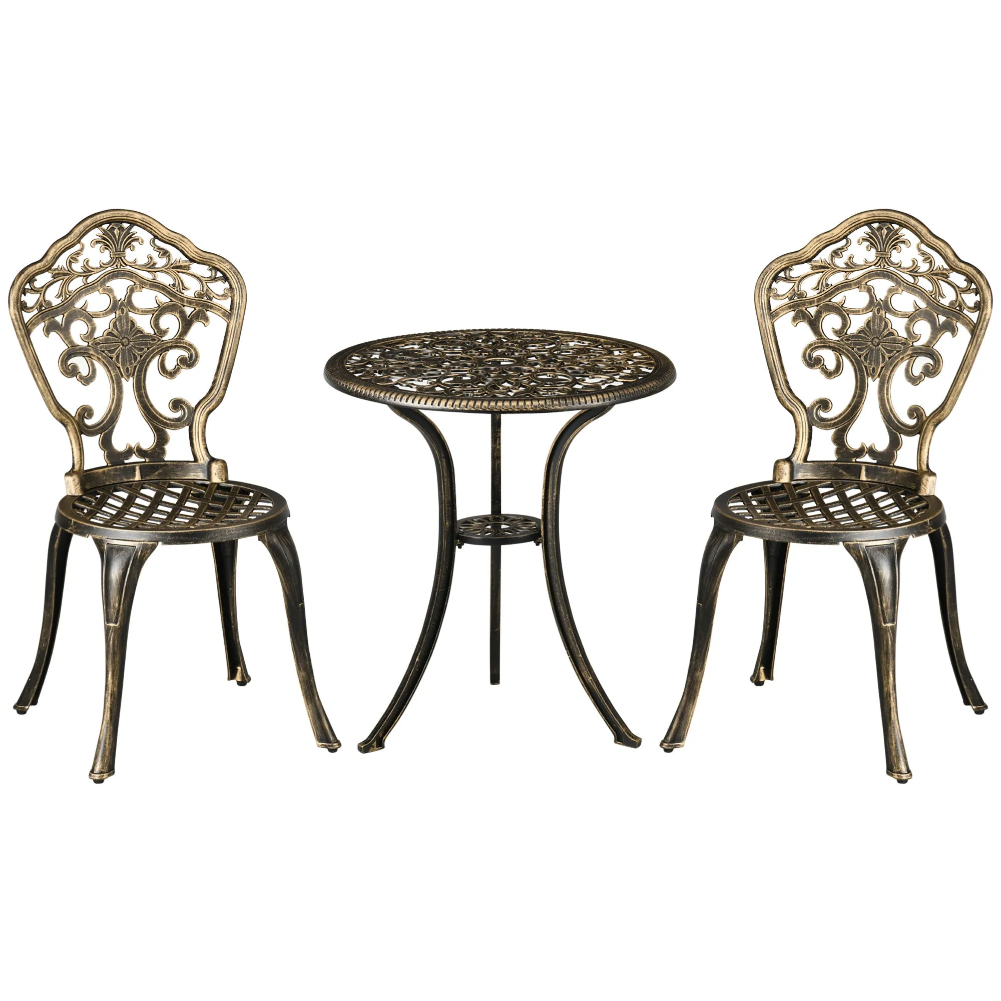 3-Piece Aluminum Outdoor Set with 2 Garden Chairs and Round Table with Umbrella Hole, Bronze