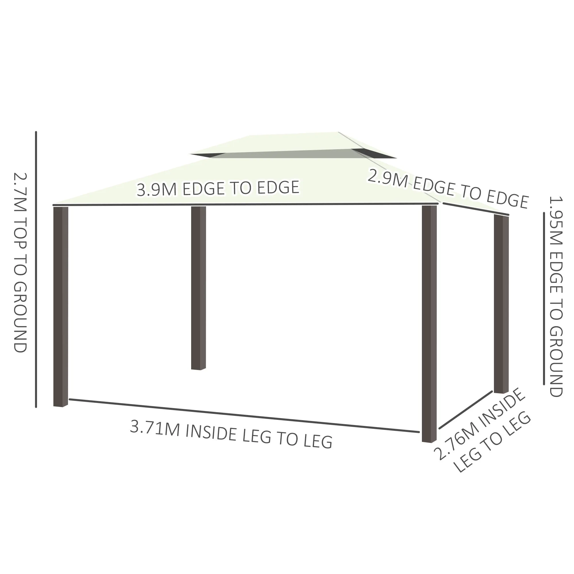 Outsunny 4x3m Garden Gazebo with Mosquito Net and Curtains, Double Roof and Anti-UV Coating, Cream - Image 3