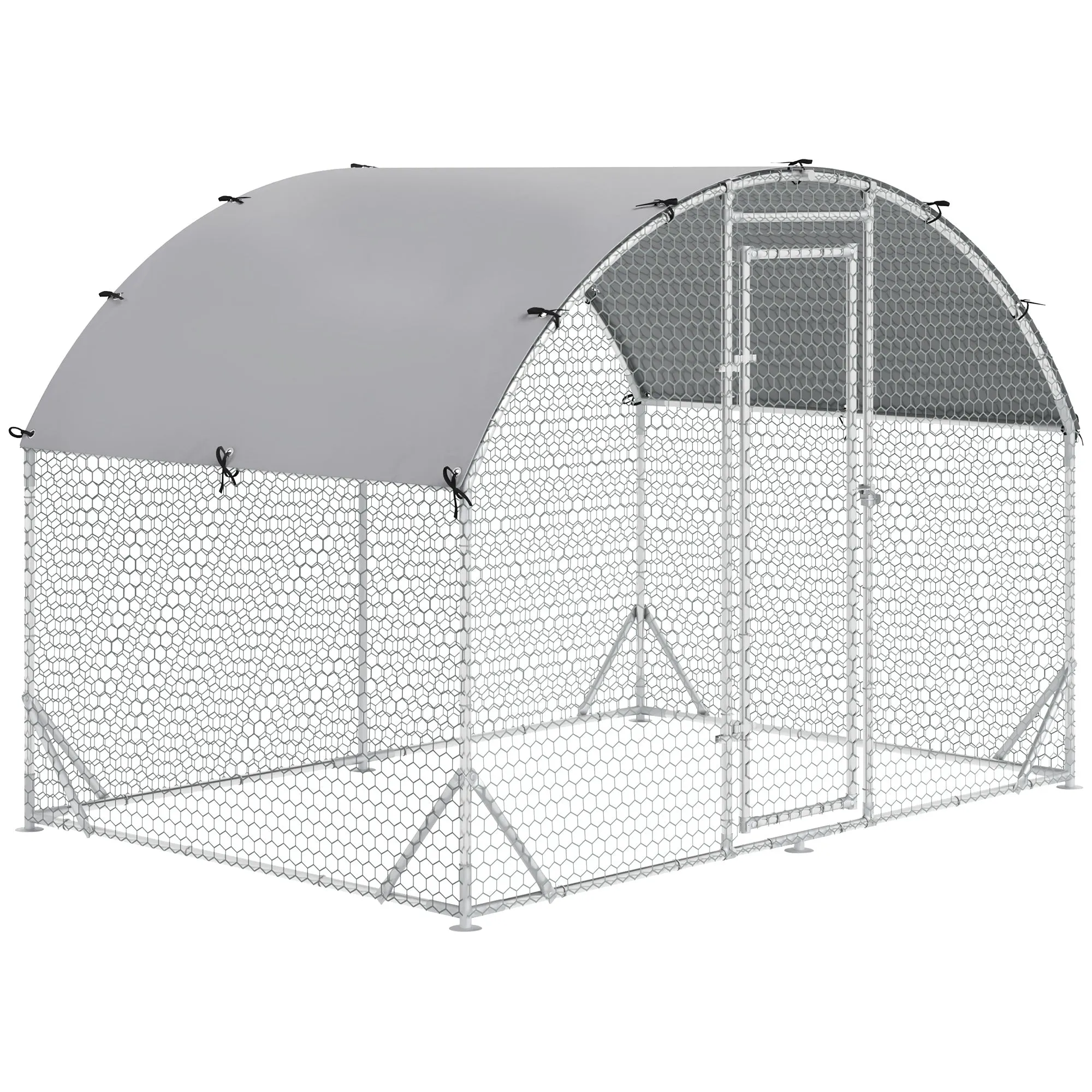 PawHut Galvanized Metal Chicken Run with Roof and UV Cover, 280x190x197 cm, Silver