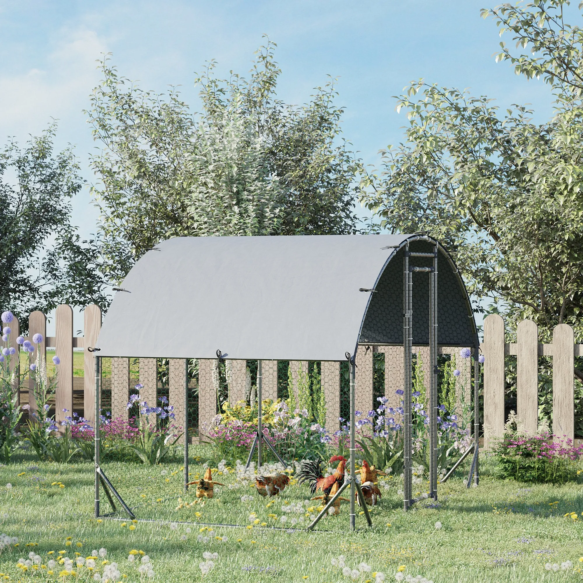 PawHut Galvanized Metal Chicken Run with Roof and UV Cover, 280x190x197 cm, Silver - Image 2