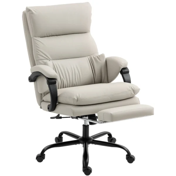 Heated Massage Office Chair, 135° Reclining with PU Leather Footrest, Light Grey