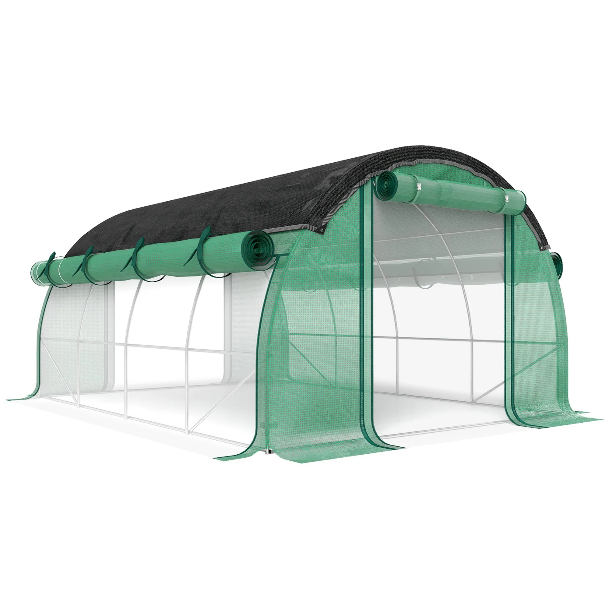 Outsunny 4x3 m Tunnel Greenhouse with Extra Shade Netting, Windows and Zip Entrance, in PE and Steel, Green