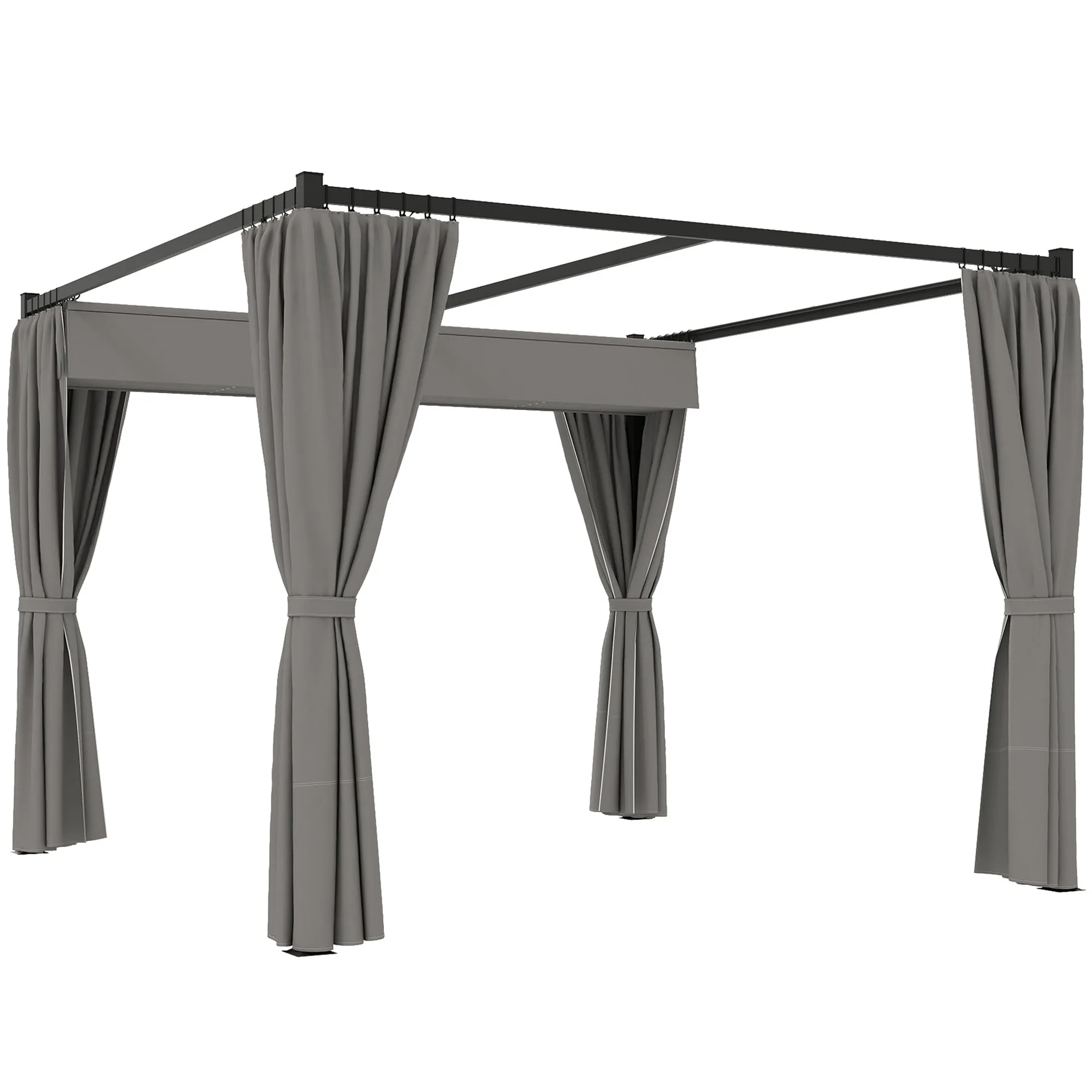 Outsunny Garden Pergola with Retractable Roof and Awnings, Metal and Polyester, 300x300x227 cm, Light Grey