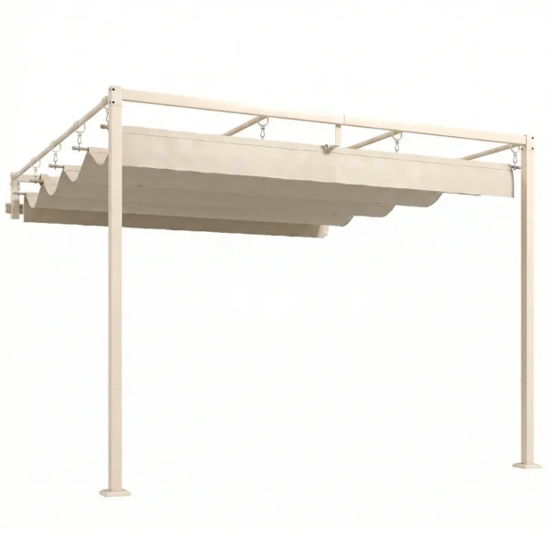 Outsunny 3x3m Lean-to Pergola with Retractable Sliding UV30+ Roof and Drainage Holes, Beige
