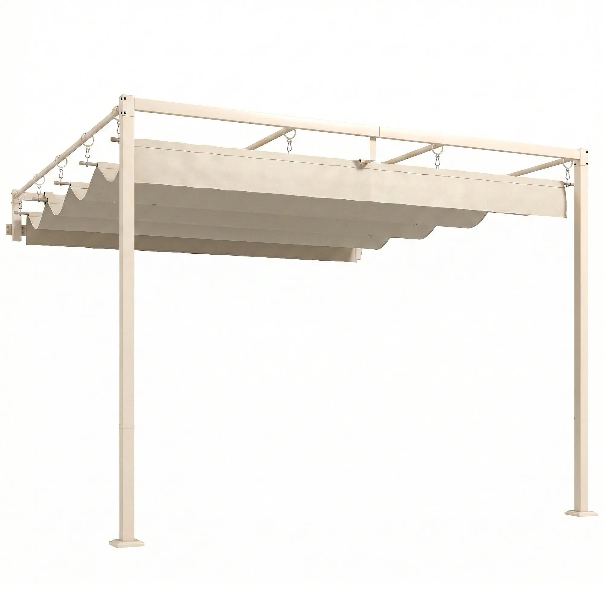 Outsunny 3x3m Lean-to Pergola with Retractable Sliding UV30+ Roof and Drainage Holes, Beige