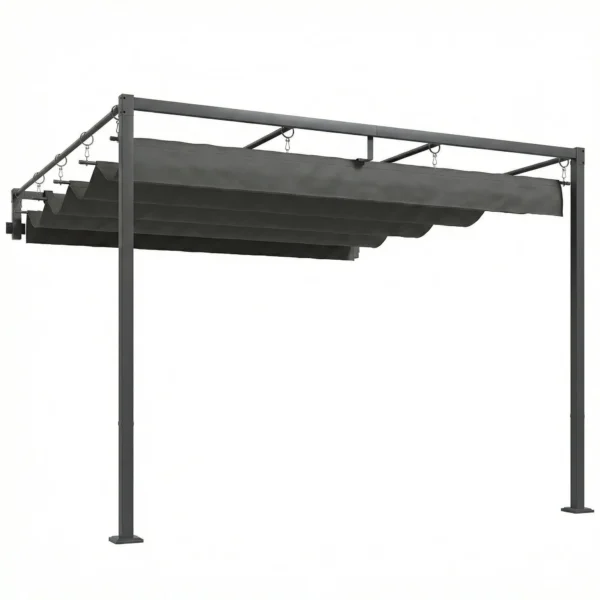 Outsunny 3x3m Lean-to Pergola with Retractable Sliding UV30+ Roof and Drainage Holes, Dark Grey