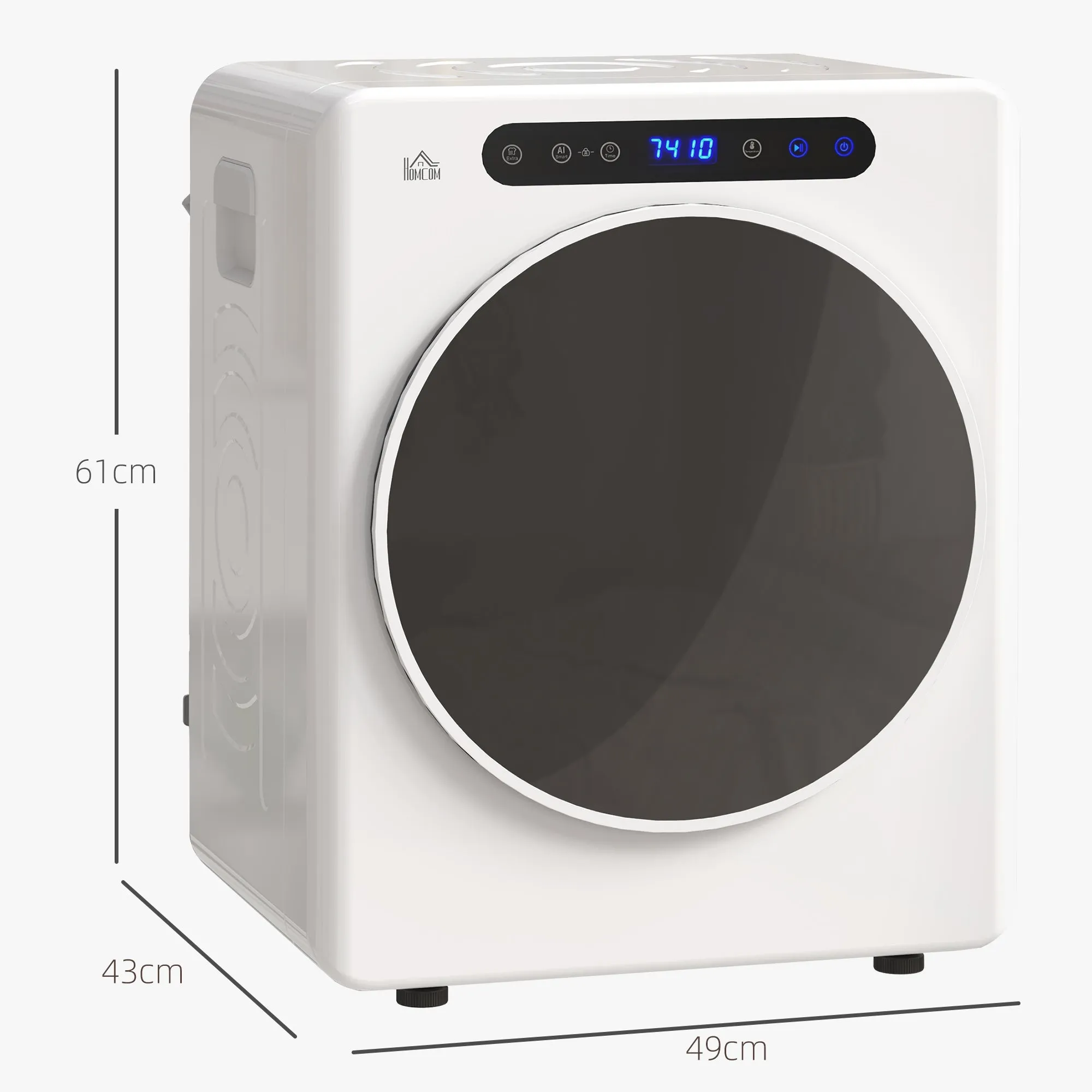 1000W Mini Electric Dryer, 3kg Capacity, LED Display, 49x43x61cm, White - Image 3
