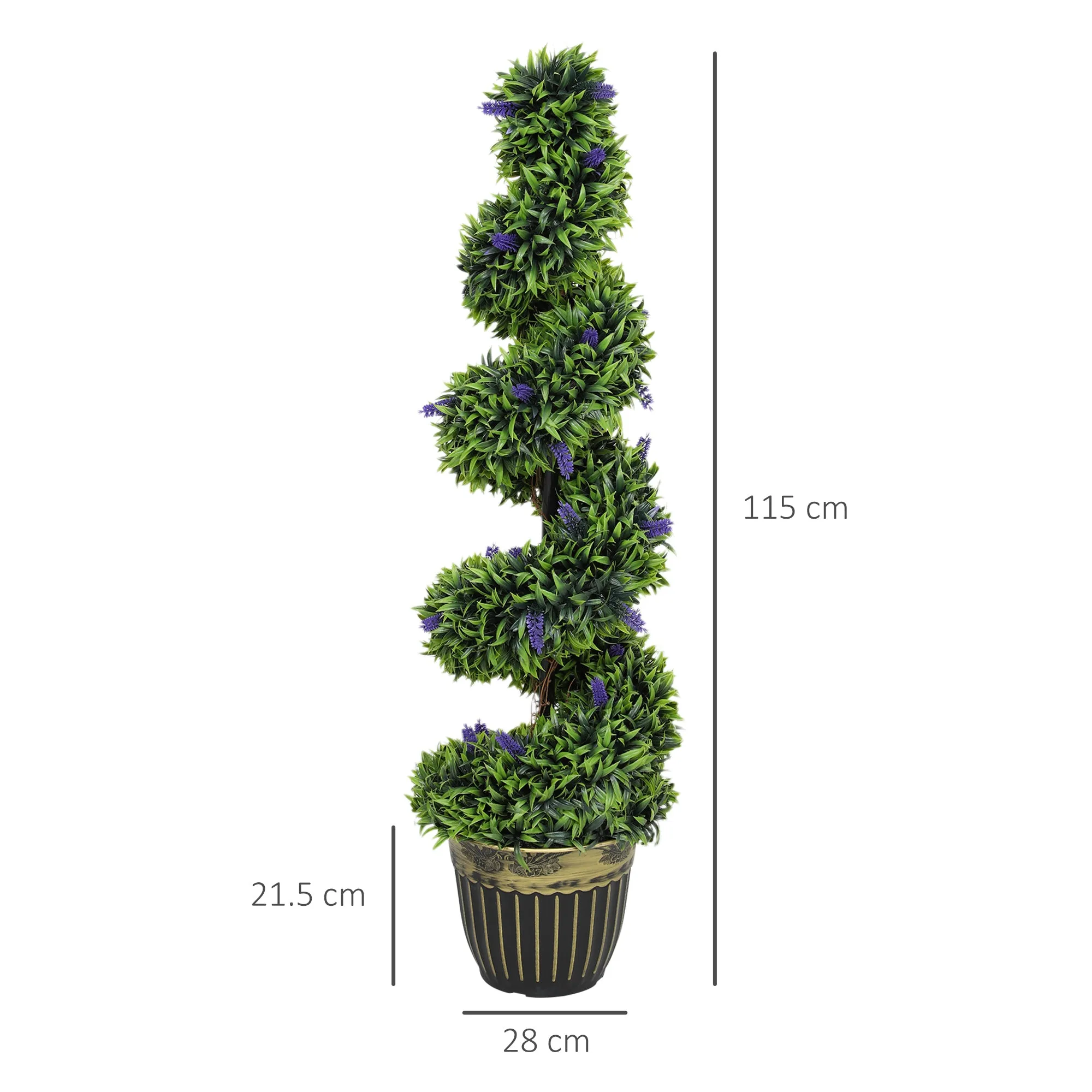 HOMCOM Set of 2 Artificial Boxwood Spiral Plants with UV Protection and Lavender, 115cm, Green and Blue - Image 3