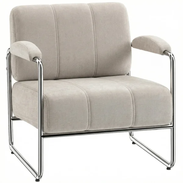 Soft Chenille Living Room Armchair and Bedroom Chair, Beige