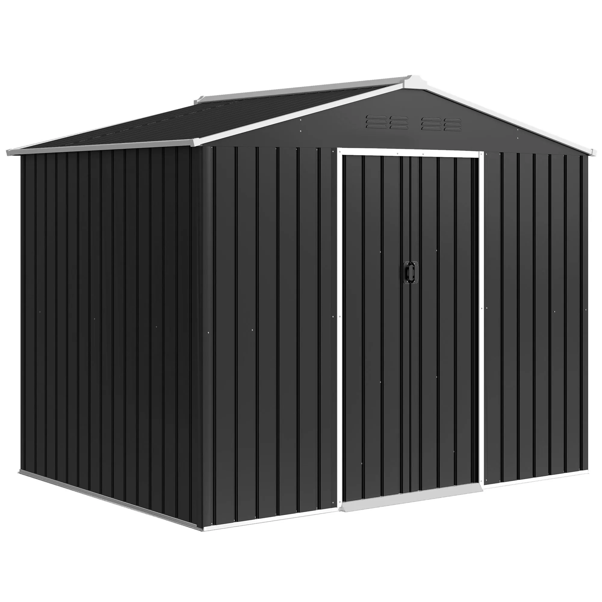 Outsunny 2.3x1.7 m Steel Garden Shed with Air Vents and Double Sliding Door, Dark Grey