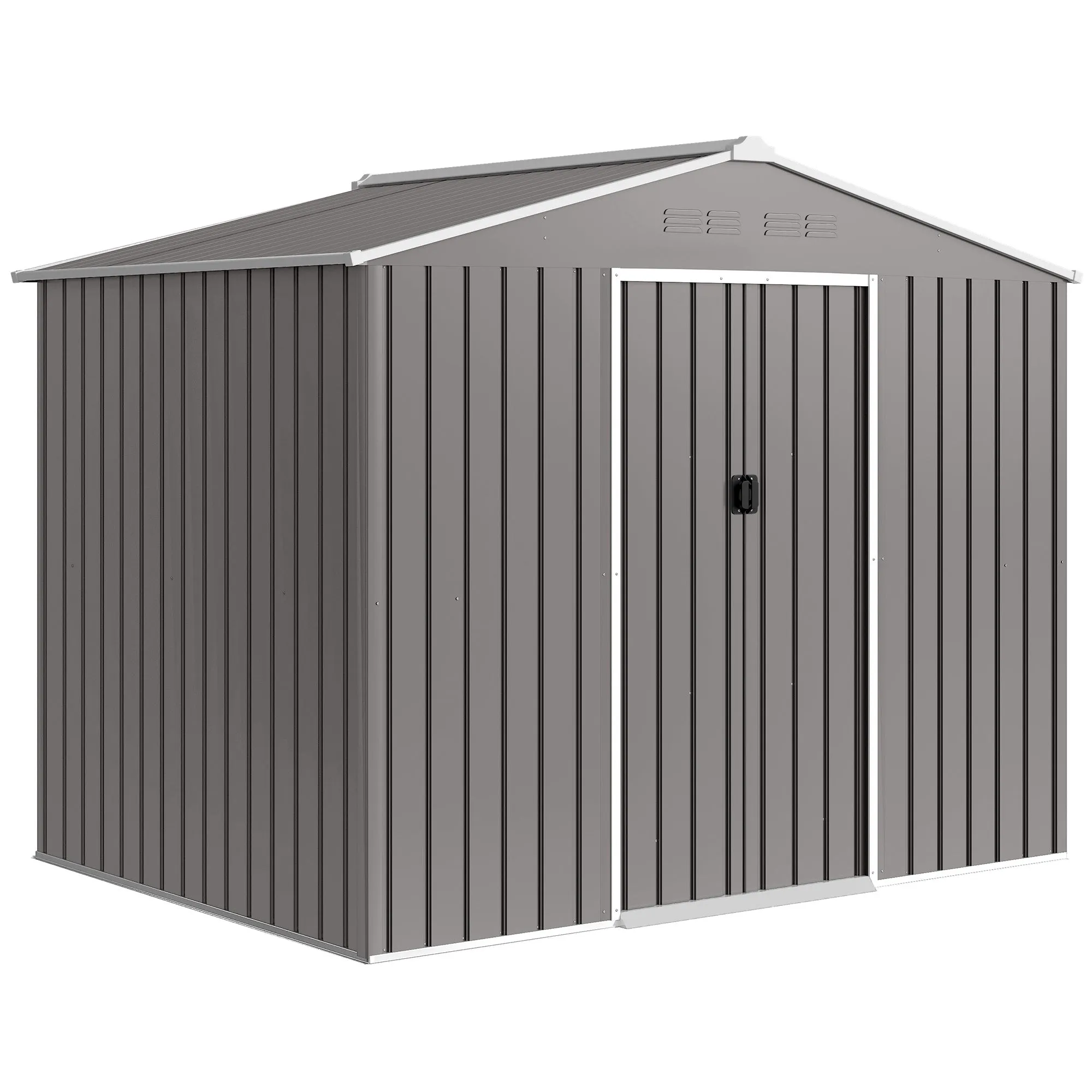 Outsunny 2.3x1.7 m Steel Garden Shed with Air Vents and Double Sliding Door, Wood Effect