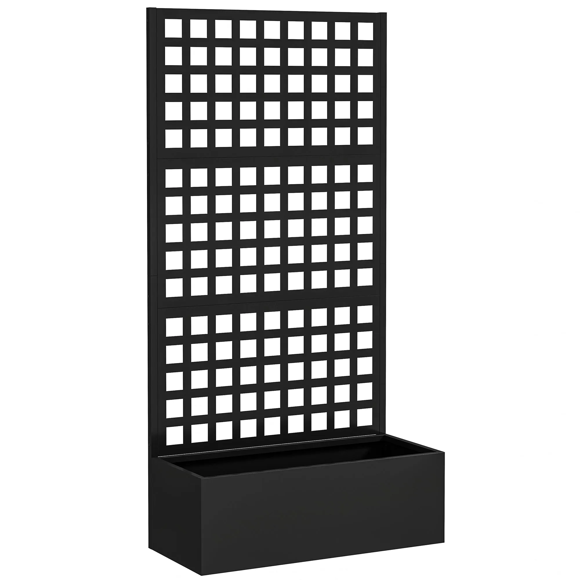 Outsunny Outdoor Planter with Trellis for Climbing Plants and Privacy Screen in Galvanized Steel, 89x40.5x178 cm, Black