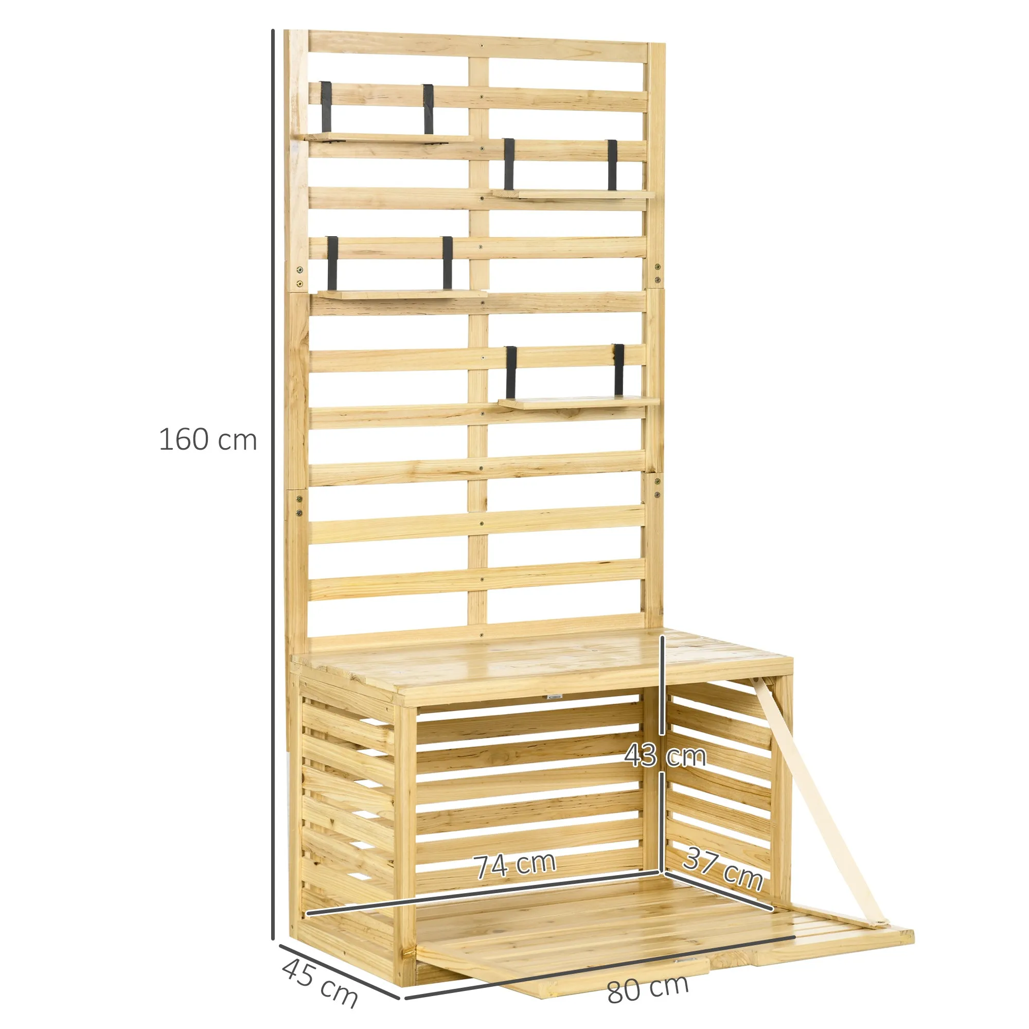 Outsunny Garden Storage Bench with Trellis and 4 Wooden Shelves with Magnetic Closure, 80x45x160 cm - Image 3
