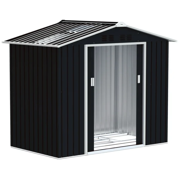 Metal Garden Shed with Air Vents and Double Sliding Door, 277x195x192 cm, Dark Grey