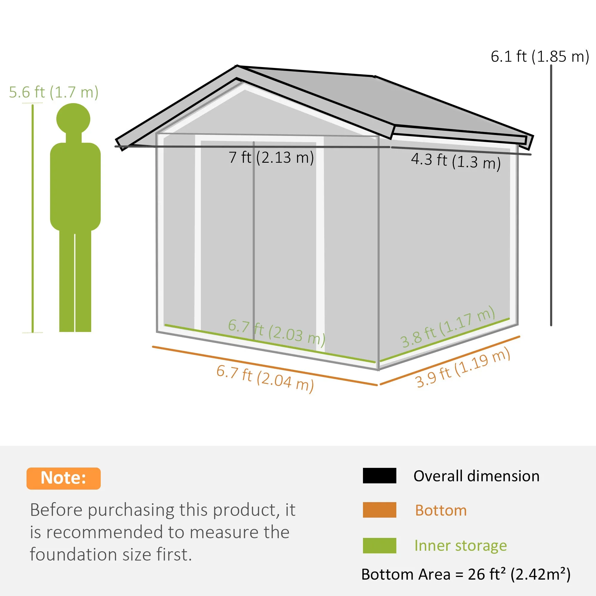 Metal Garden Shed with Air Vents and Double Sliding Door, 277x195x192 cm, Dark Grey - Image 3