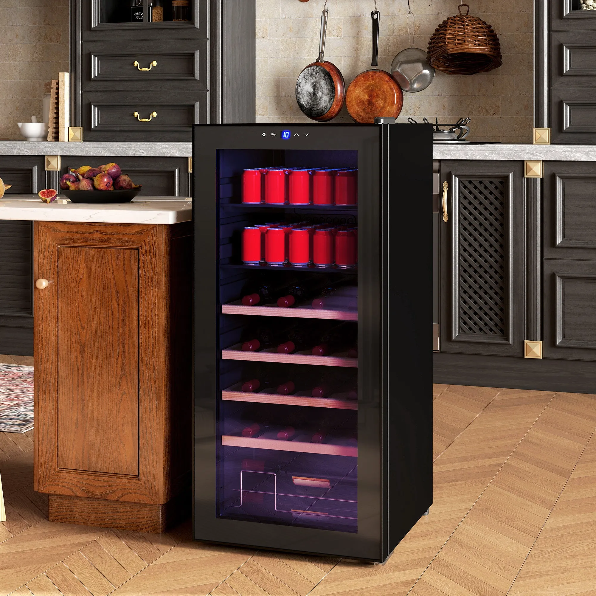 HOMCOM 92L Wine Refrigerator with Adjustable Shelves for 20 Bottles and 50 Cans, 43x45x94 cm, Black - Image 2