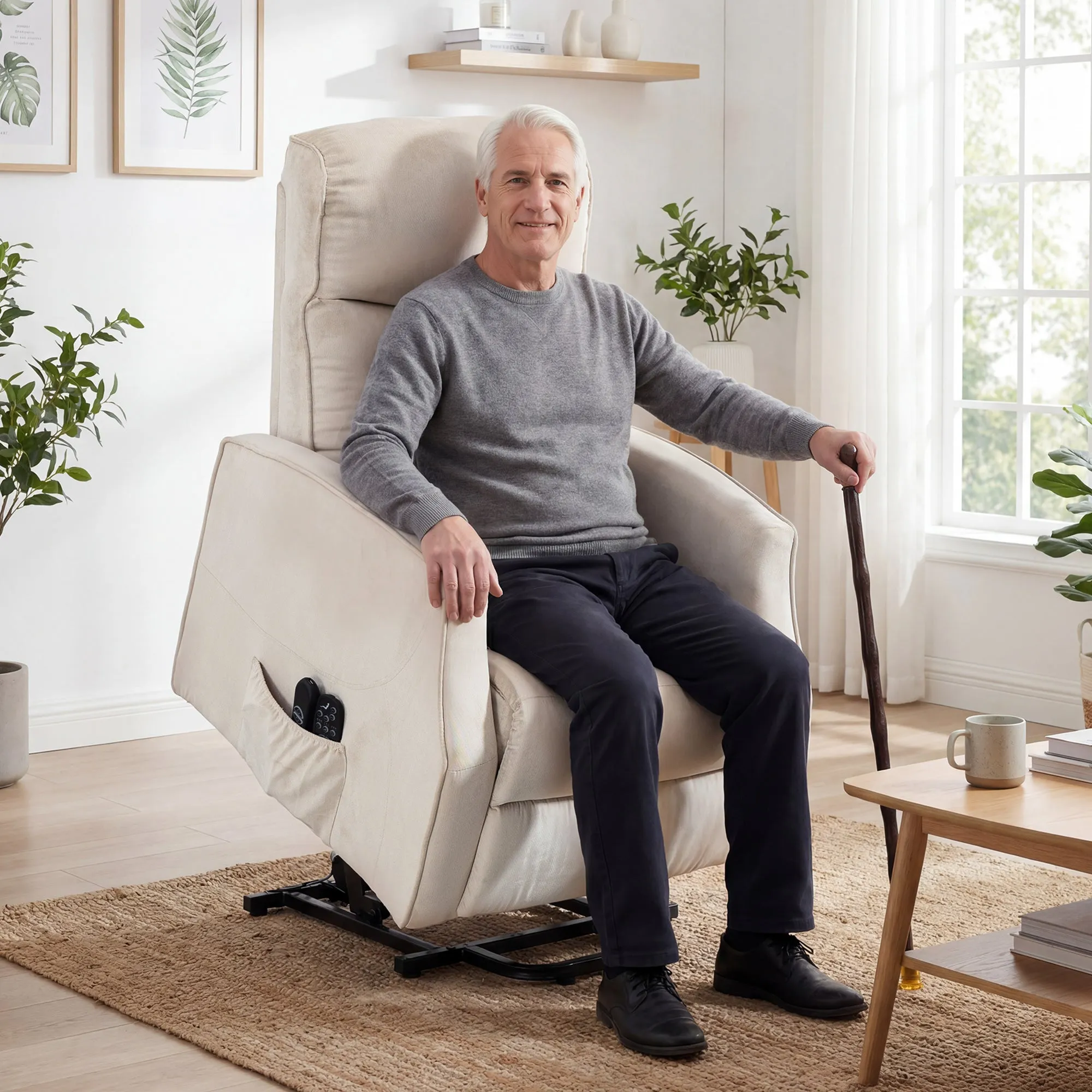 Electric Lift Massage Relax Armchair, Beige - Image 2