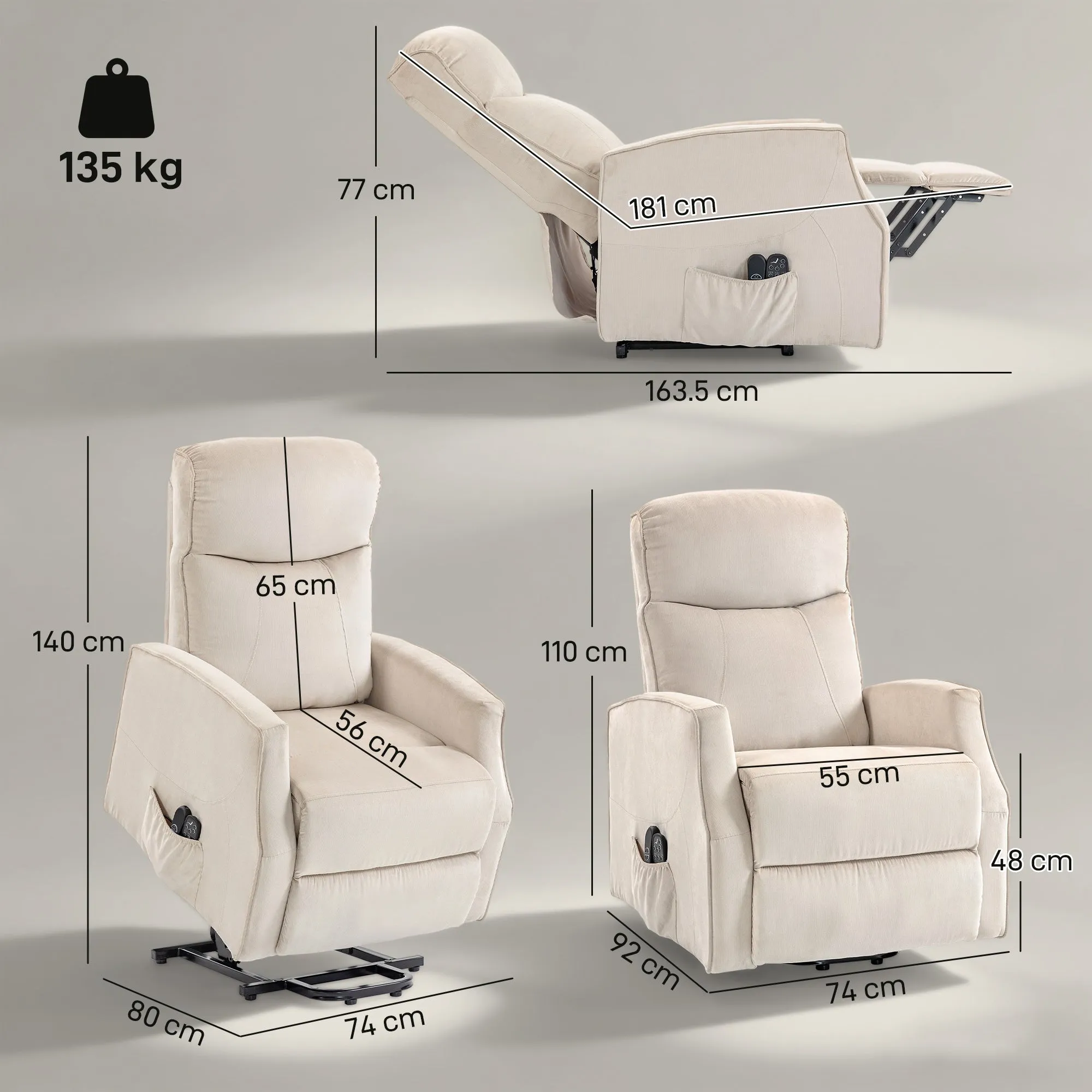 Electric Lift Massage Relax Armchair, Beige - Image 3