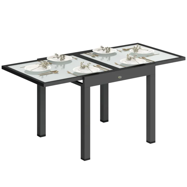 Extendable Garden Dining Table with Glass and Aluminum Top, 80-160x80x75 cm, Black and Transparent