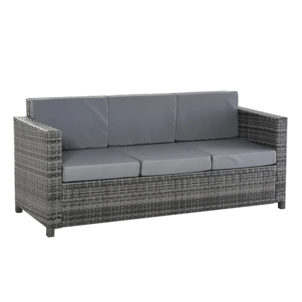 Outsunny 3-Seater Outdoor Sofa in PE Rattan and Metal with Seat and Back Cushions, 185x70x80 cm, Grey