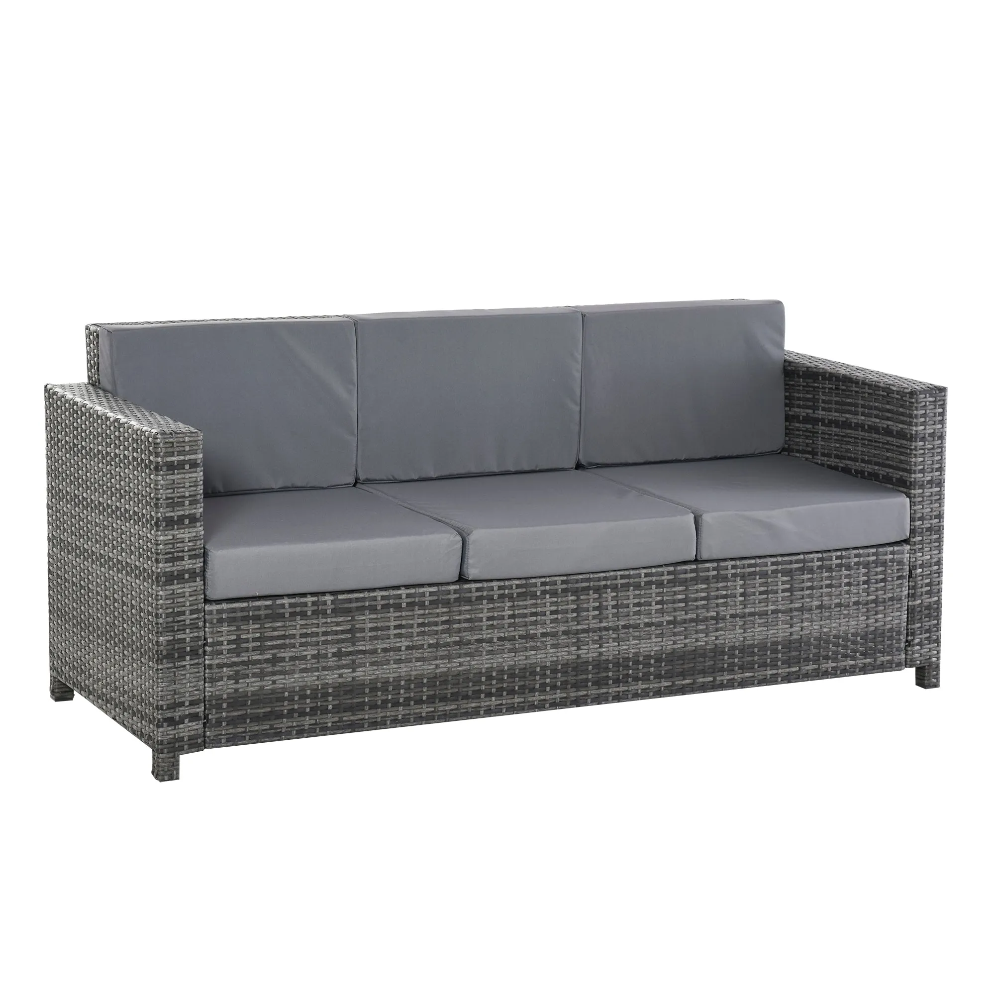 Outsunny 3-Seater Outdoor Sofa in PE Rattan and Metal with Seat and Back Cushions, 185x70x80 cm, Grey