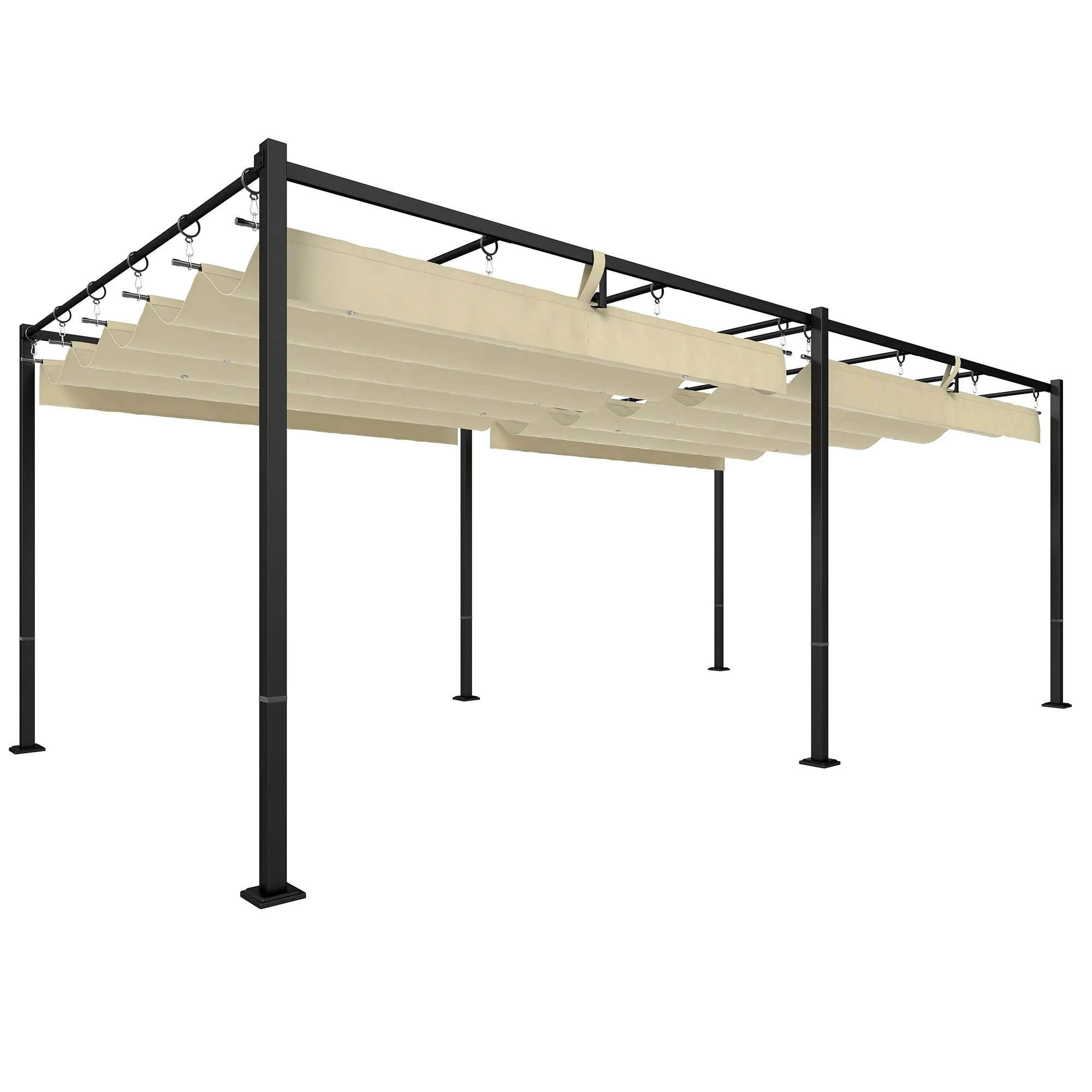 Garden Pergola with Sliding UV50+ Canopy in Metal, 5.7x2.95m, Beige