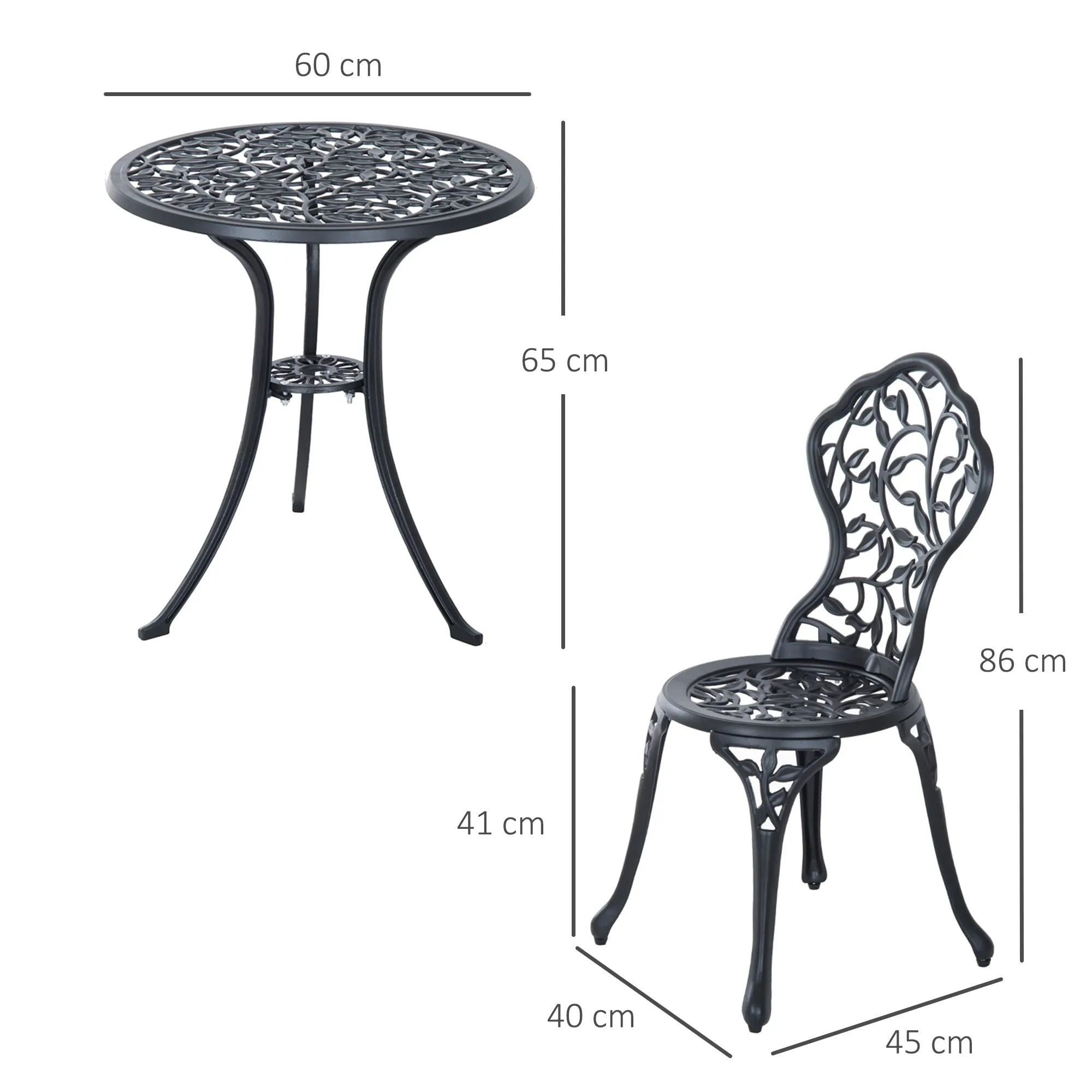 3-Piece Garden Set with 2 Outdoor Chairs and Round Aluminum Table, Black - Image 3