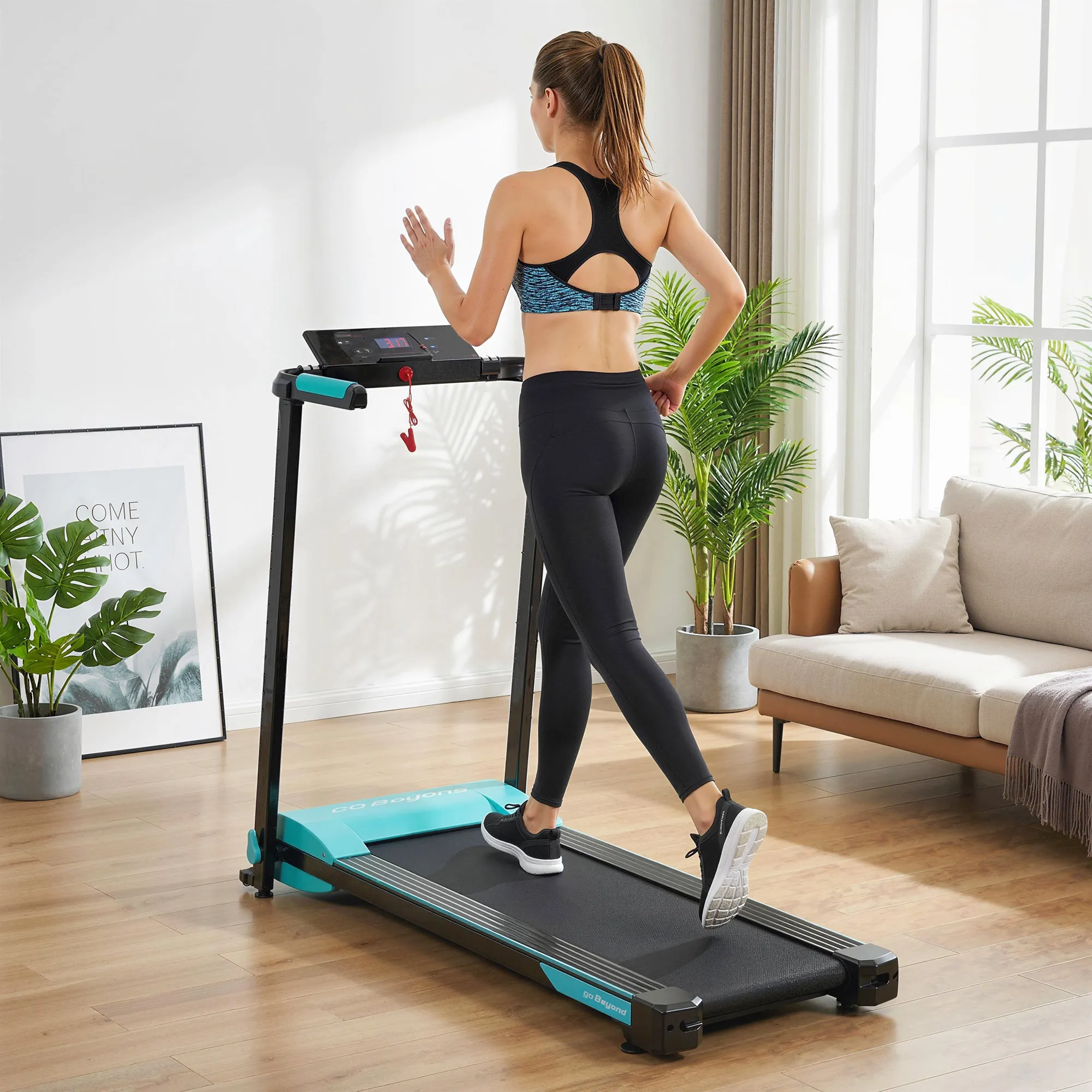 Folding Treadmill 1-10 km/h with Gesture Control and Incline, Blue - Image 2