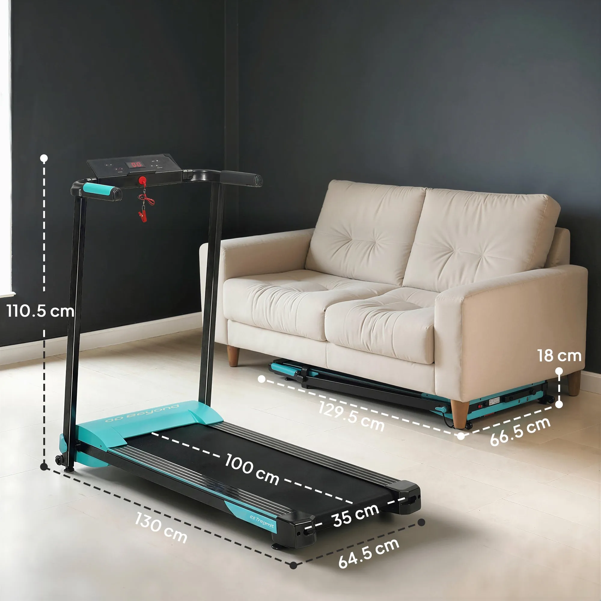 Folding Treadmill 1-10 km/h with Gesture Control and Incline, Blue - Image 3