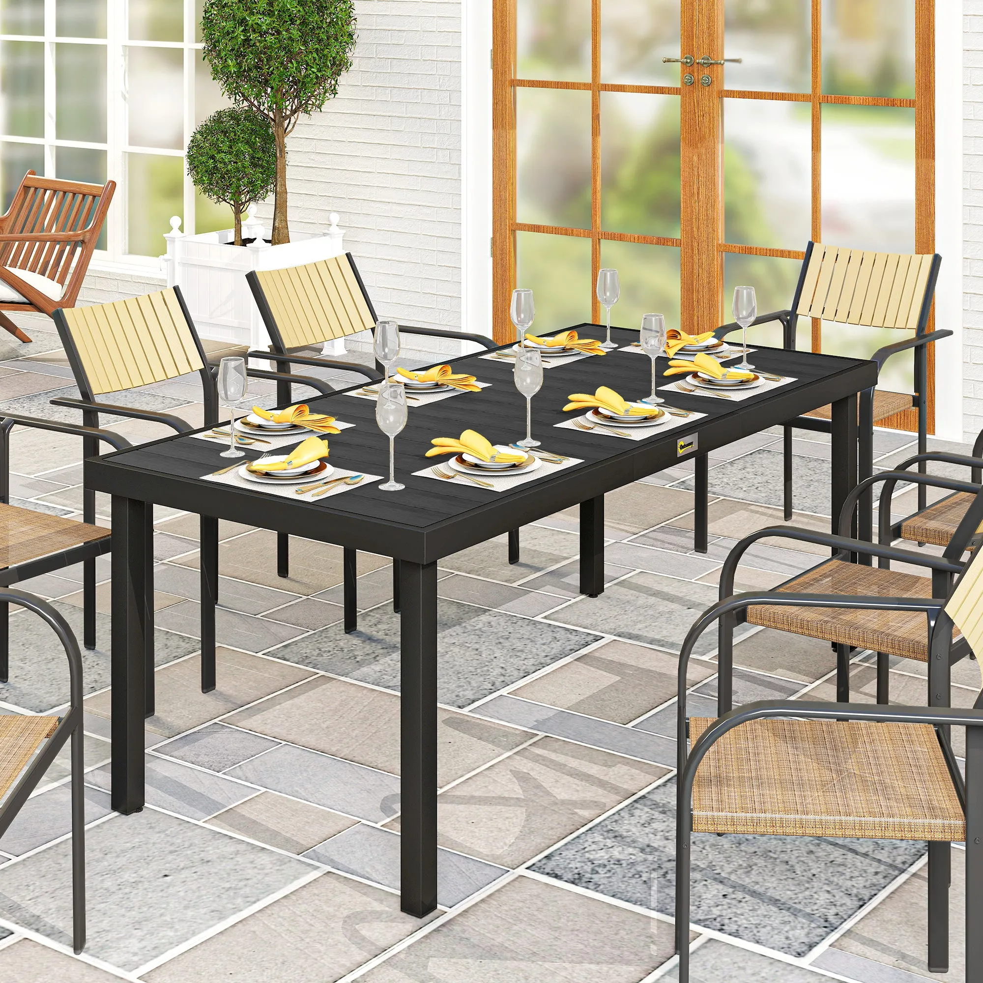 8-Seater Aluminum and Plastic Garden Dining Table, Black - Image 2