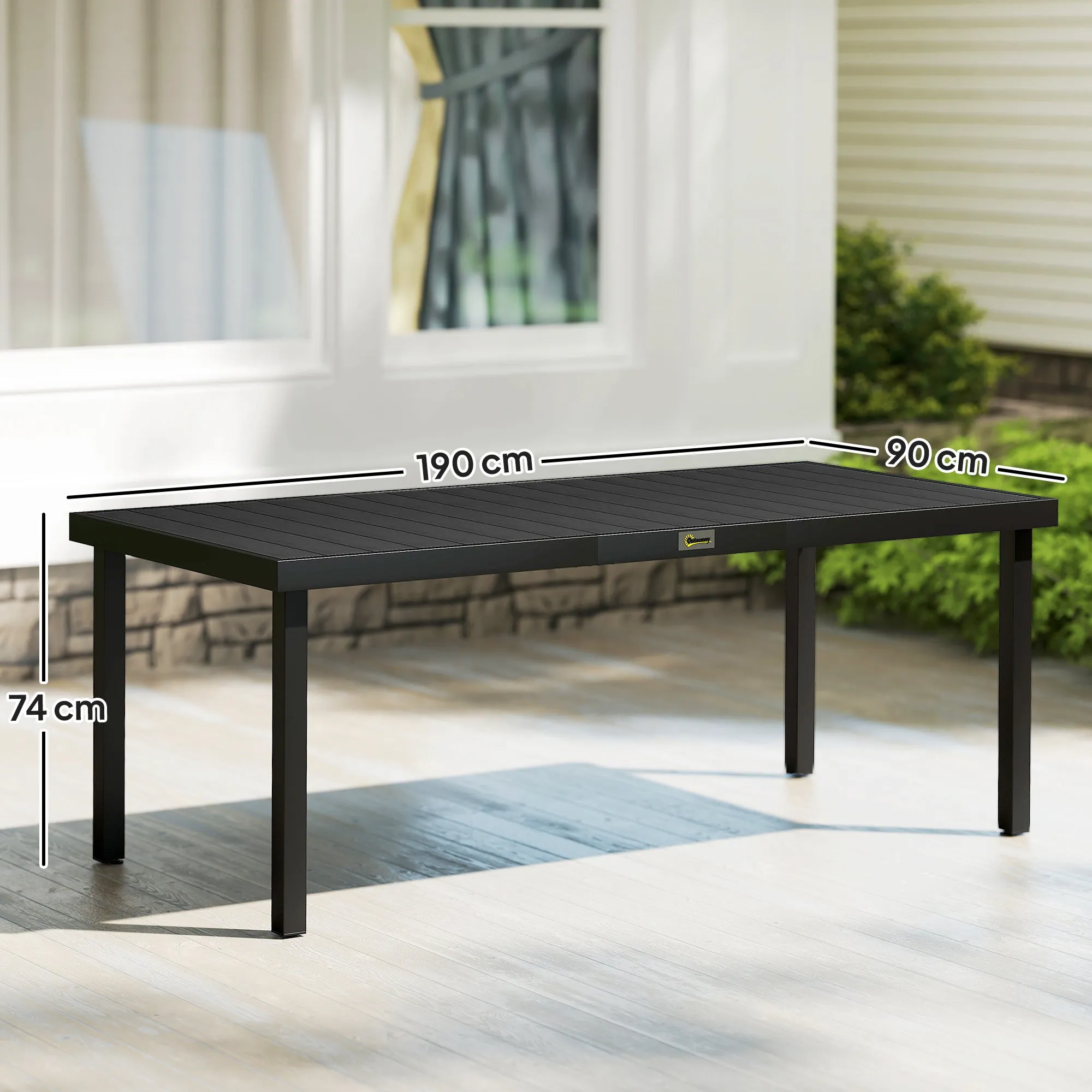 8-Seater Aluminum and Plastic Garden Dining Table, Black - Image 3