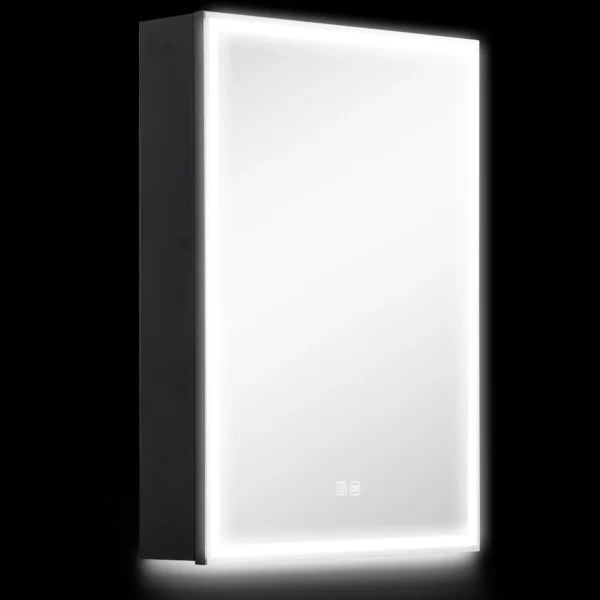 Bathroom Cabinet with Mirror, Adjustable LED Lights and Anti-Fog Function, Black
