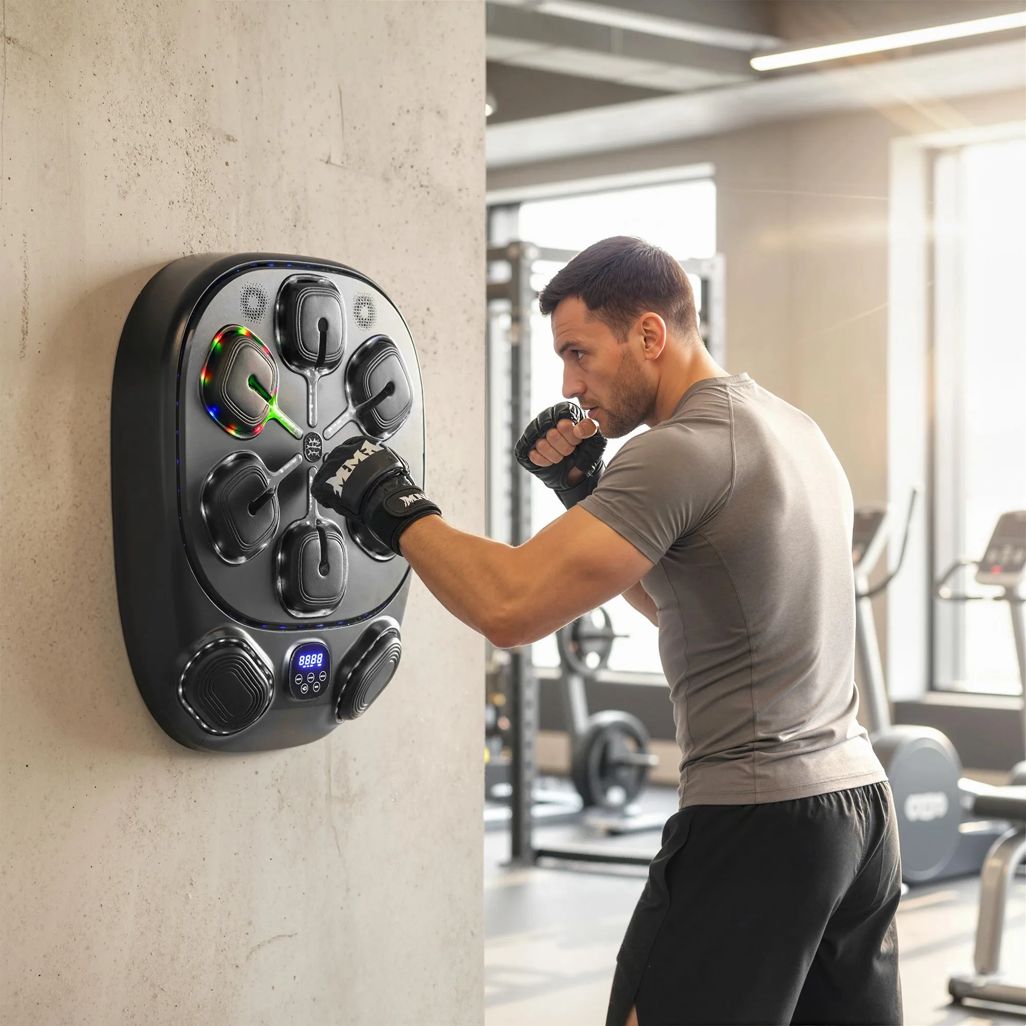 Wall-Mounted Musical Boxing Machine with 9 Modes, LED Lights and Bluetooth Connection, 61x48x11 cm, Black - Image 2