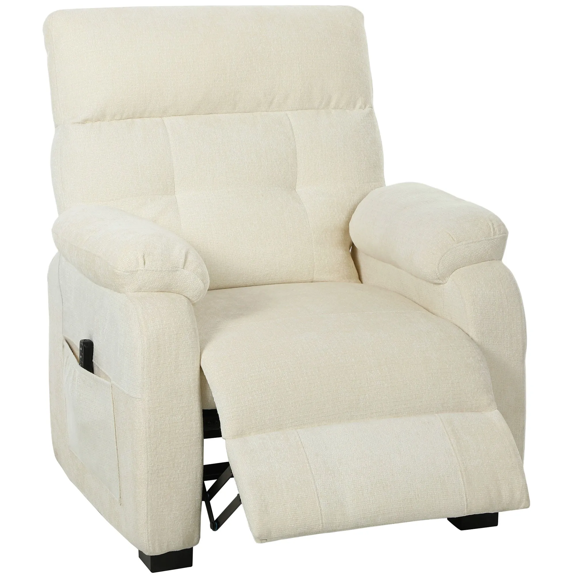 150° Reclining Velvet Armchair with Footrest, Remote Control and Side Pocket, 96x90x105 cm, White